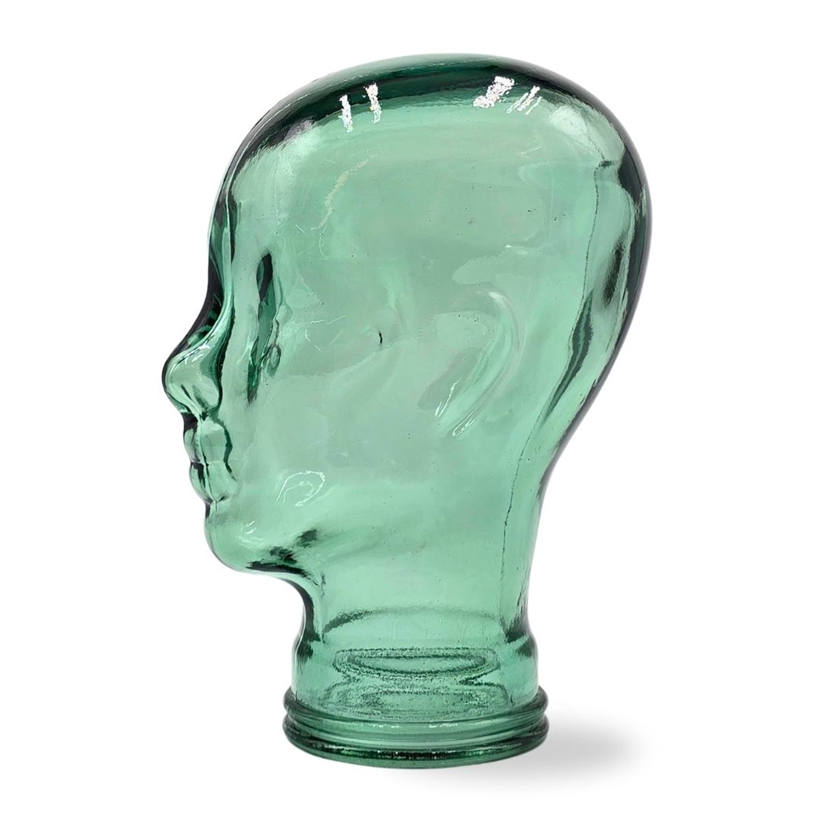 Glas KOPFHÖRERSTÄNDER transparent + satin | 29cm Glaskopf Skulptur