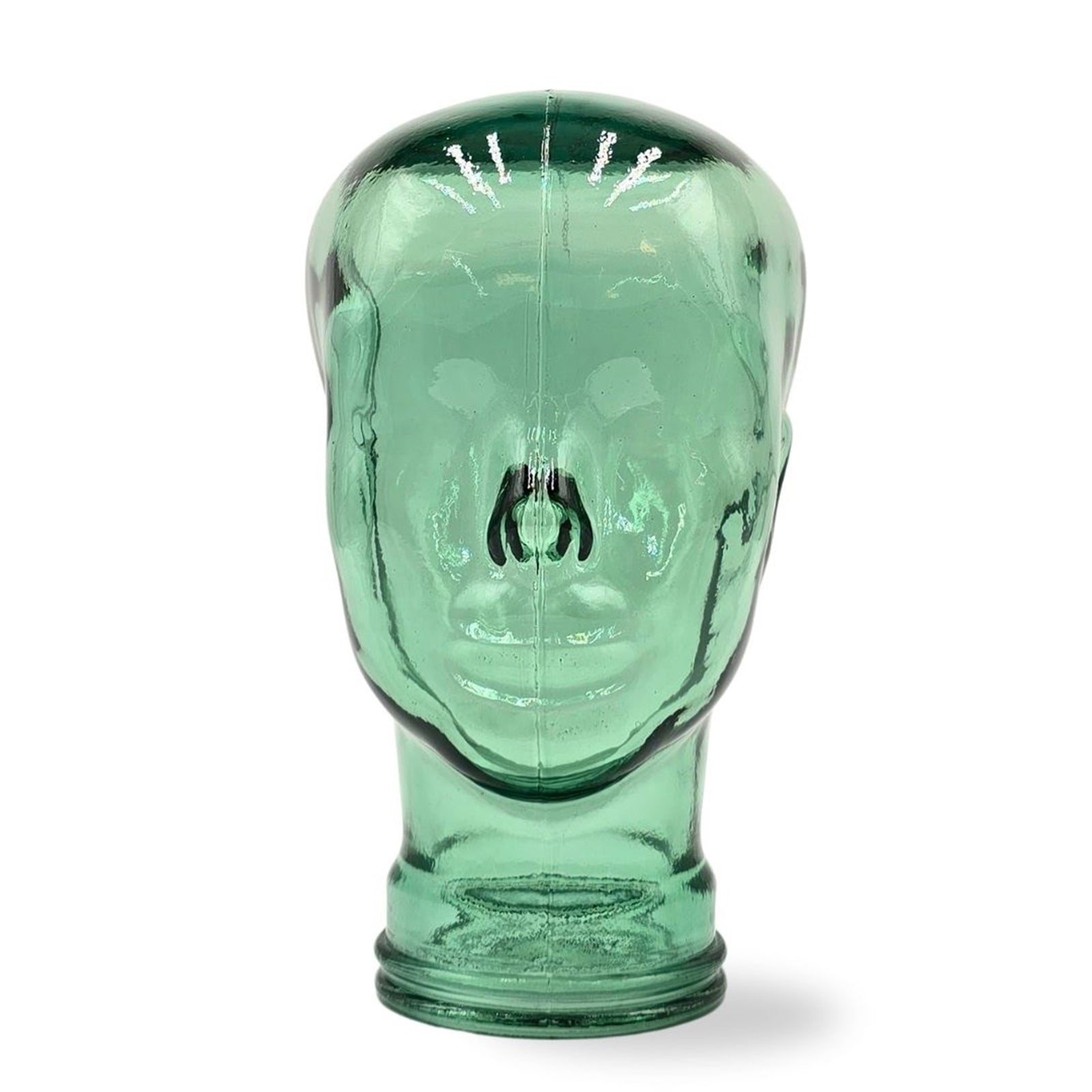 Glas KOPFHÖRERSTÄNDER transparent + satin | 29cm Glaskopf Skulptur