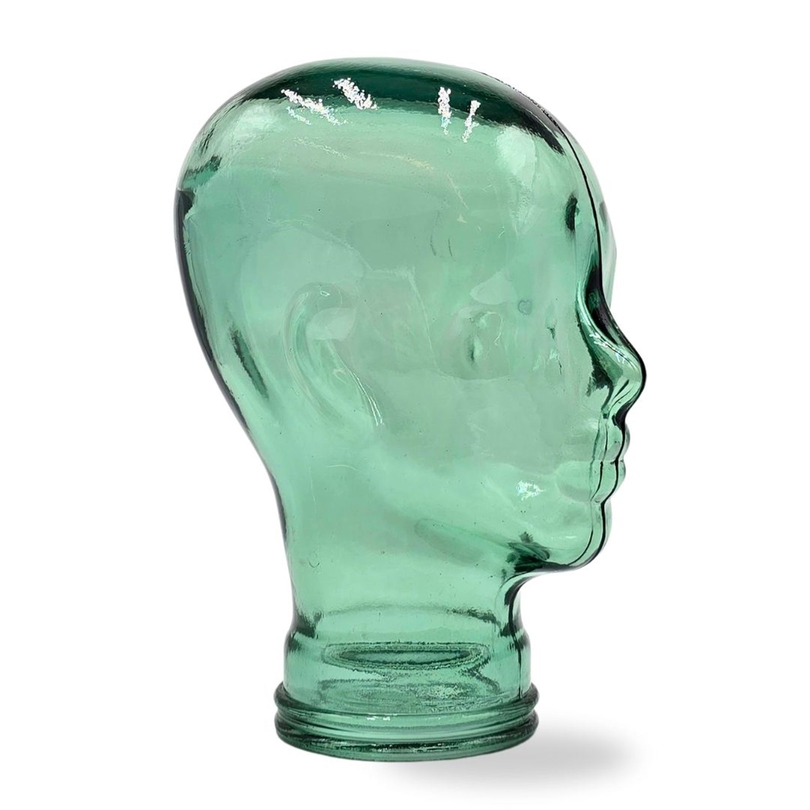 Glas KOPFHÖRERSTÄNDER transparent + satin | 29cm Glaskopf Skulptur