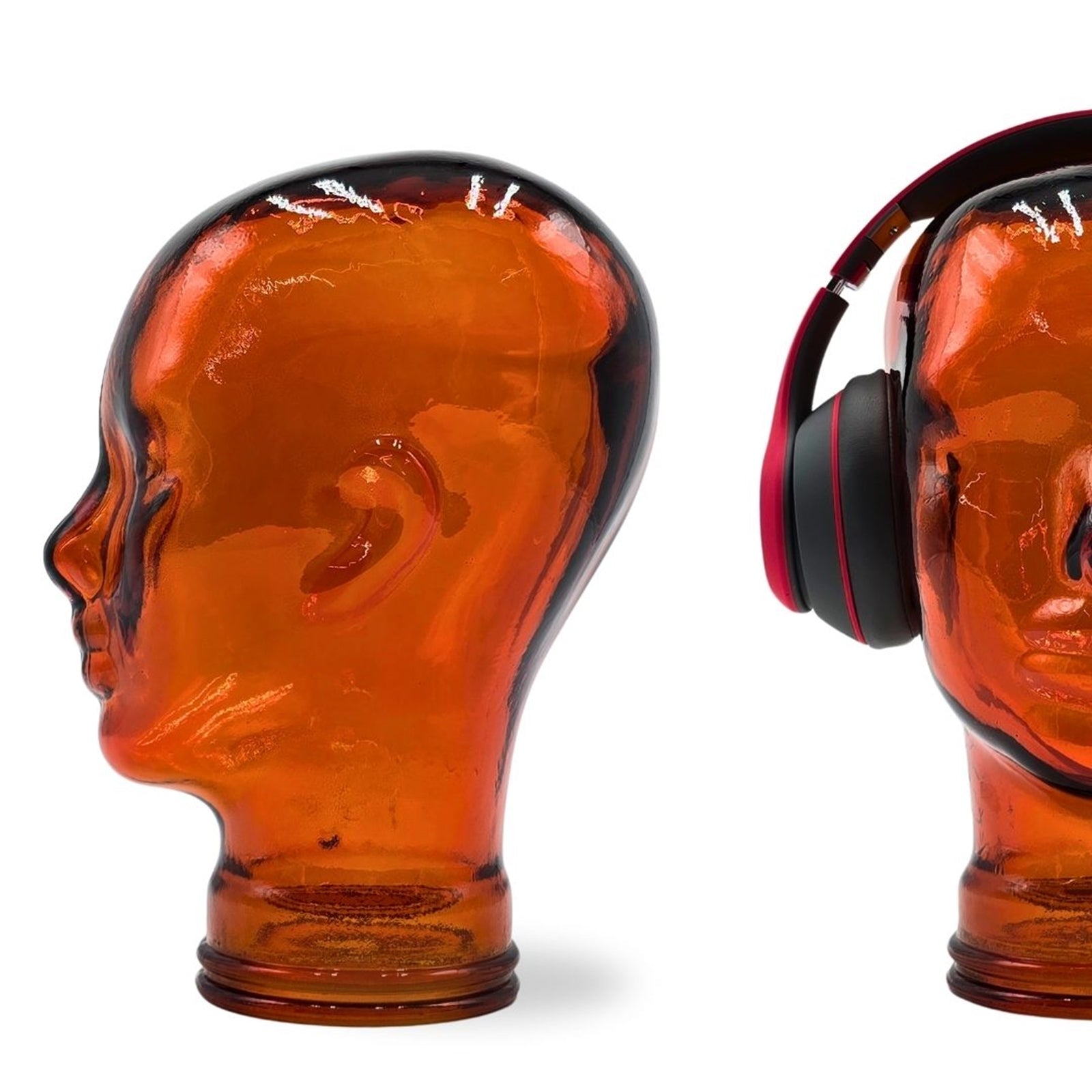 Glas KOPFHÖRERSTÄNDER transparent + satin | 29cm Glaskopf Skulptur