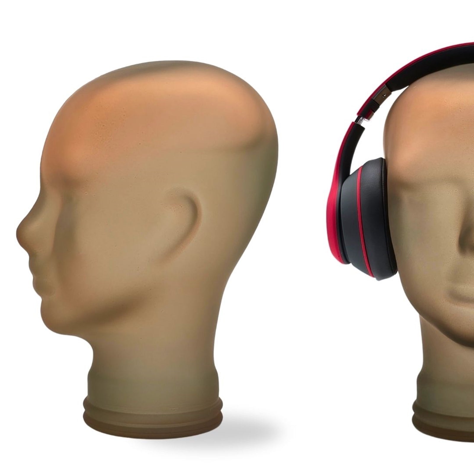 Glas KOPFHÖRERSTÄNDER transparent + satin | 29cm Glaskopf Skulptur