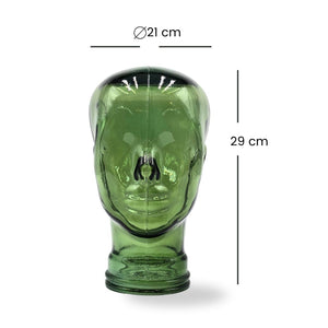 Glas KOPFHÖRERSTÄNDER transparent + satin | 29cm Glaskopf Skulptur