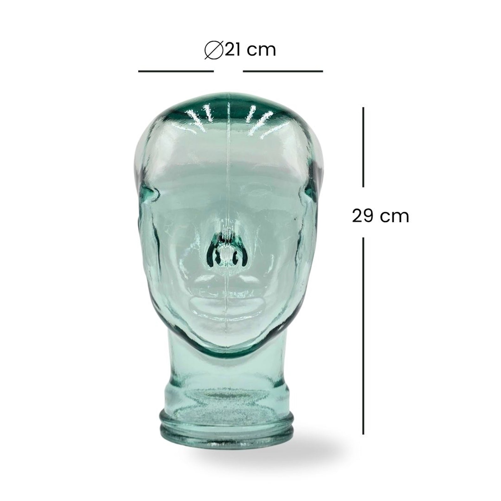 Glas KOPFHÖRERSTÄNDER transparent + satin | 29cm Glaskopf Skulptur