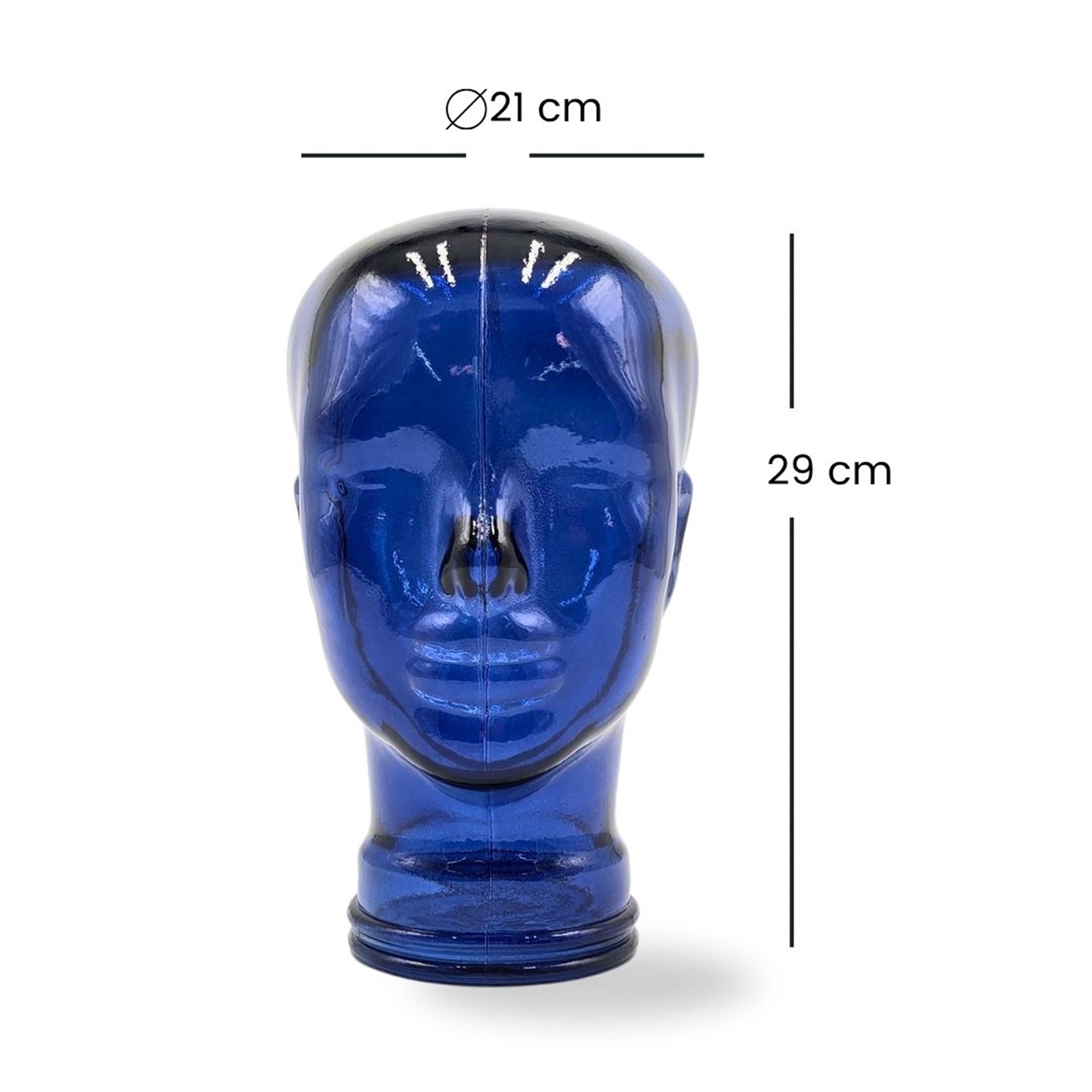 Glas KOPFHÖRERSTÄNDER transparent + satin | 29cm Glaskopf Skulptur