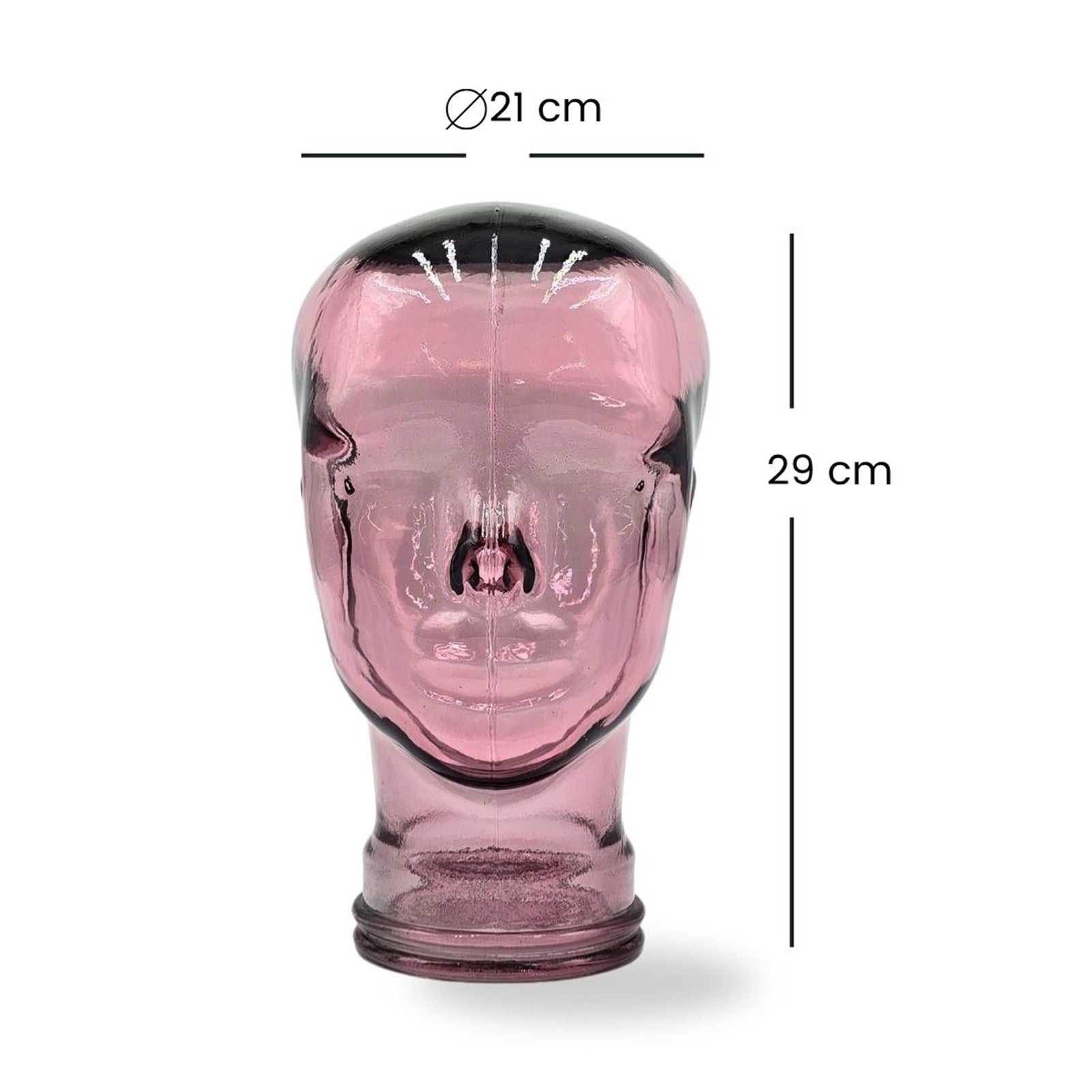 Glas KOPFHÖRERSTÄNDER transparent + satin | 29cm Glaskopf Skulptur
