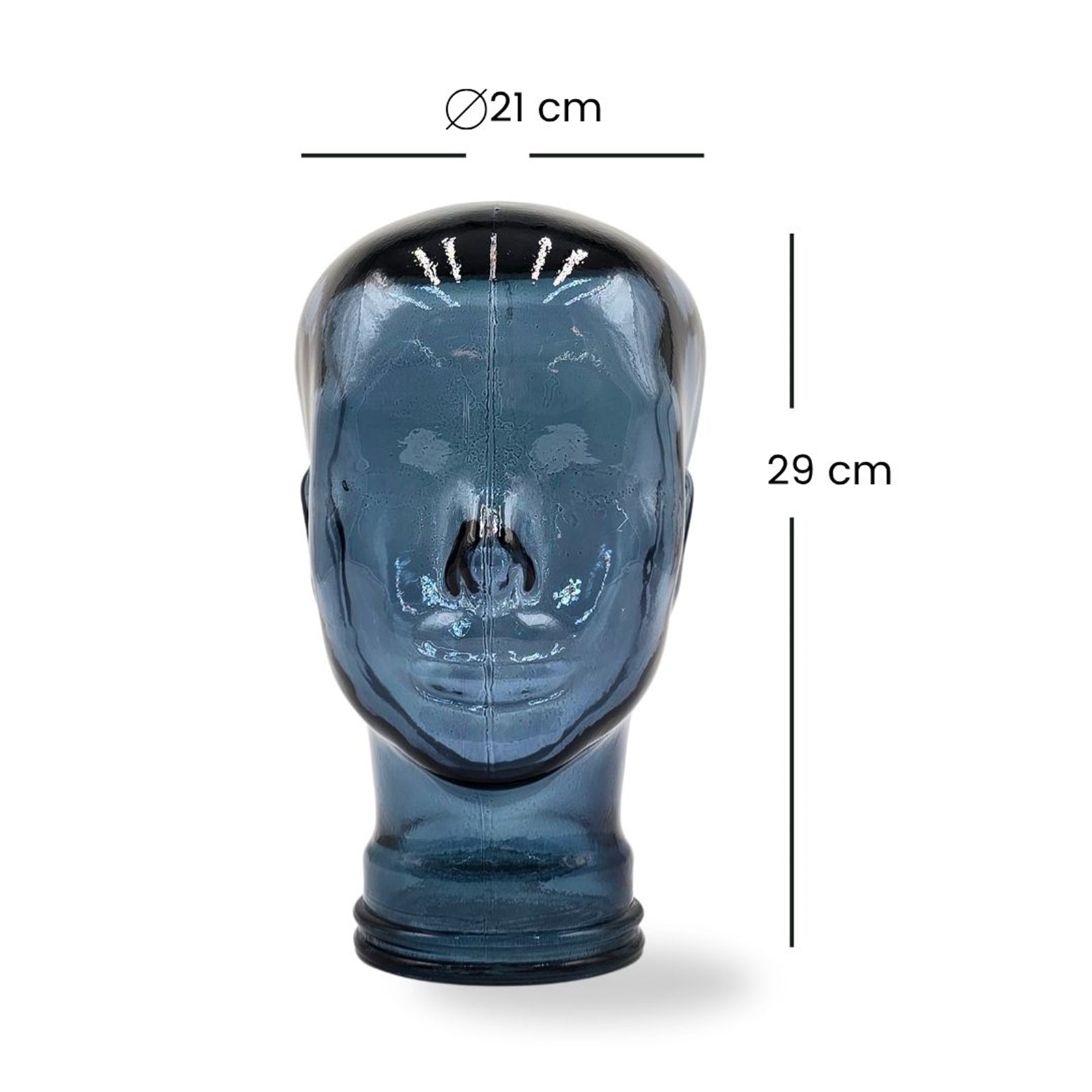 Glas KOPFHÖRERSTÄNDER transparent + satin | 29cm Glaskopf Skulptur