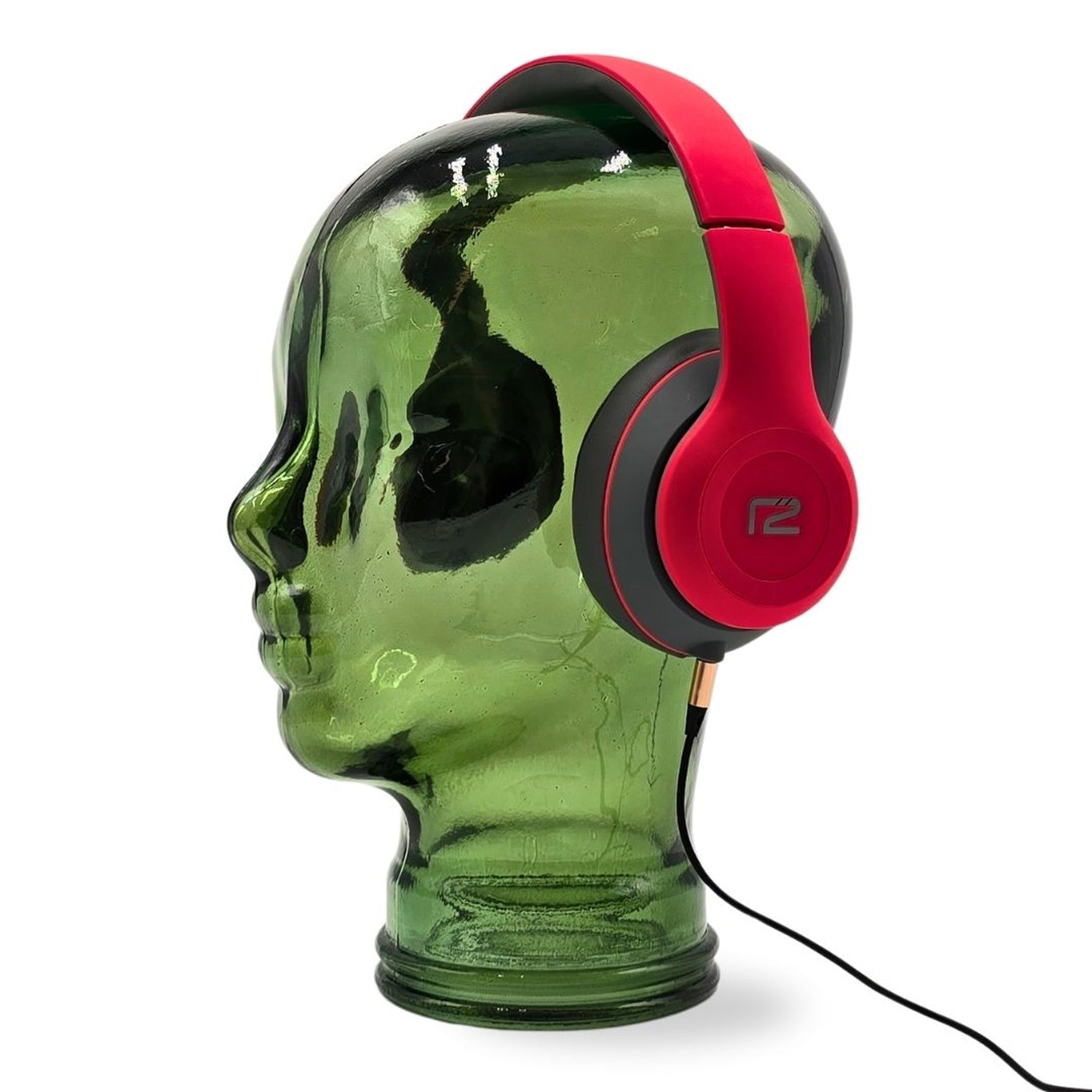 Glas KOPFHÖRERSTÄNDER transparent + satin | 29cm Glaskopf Skulptur
