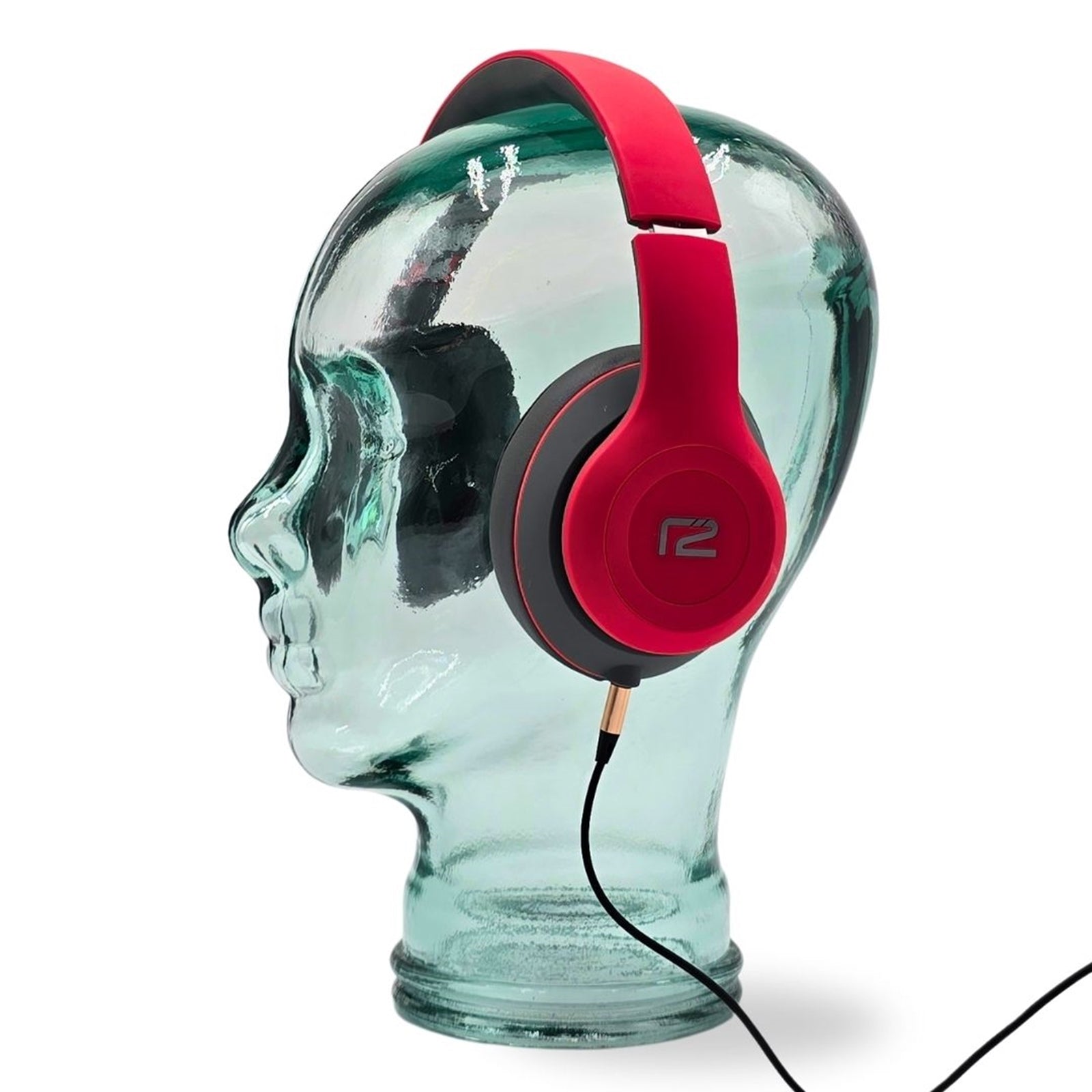 Glas KOPFHÖRERSTÄNDER transparent + satin | 29cm Glaskopf Skulptur