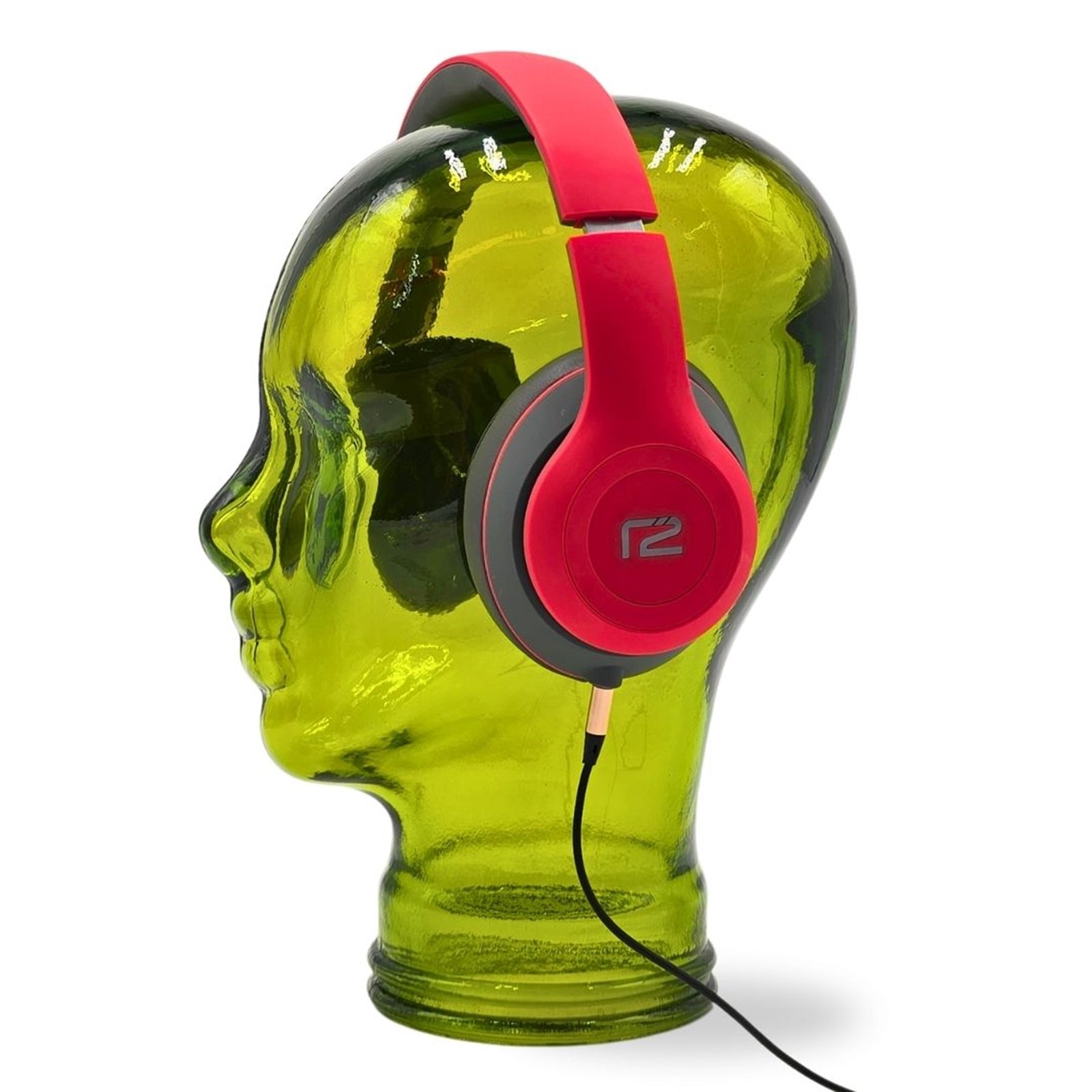 Glas KOPFHÖRERSTÄNDER transparent + satin | 29cm Glaskopf Skulptur