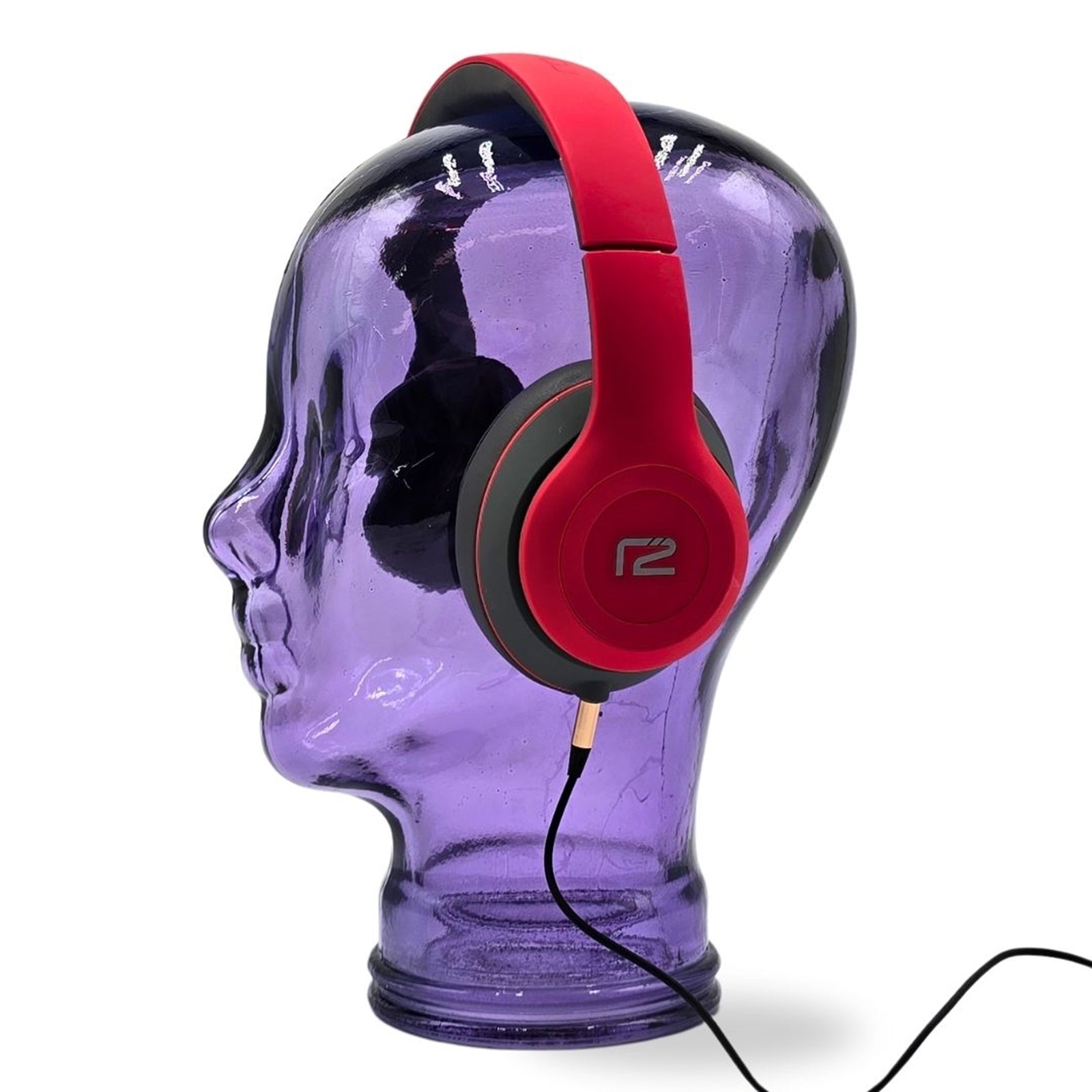 Glas KOPFHÖRERSTÄNDER transparent + satin | 29cm Glaskopf Skulptur