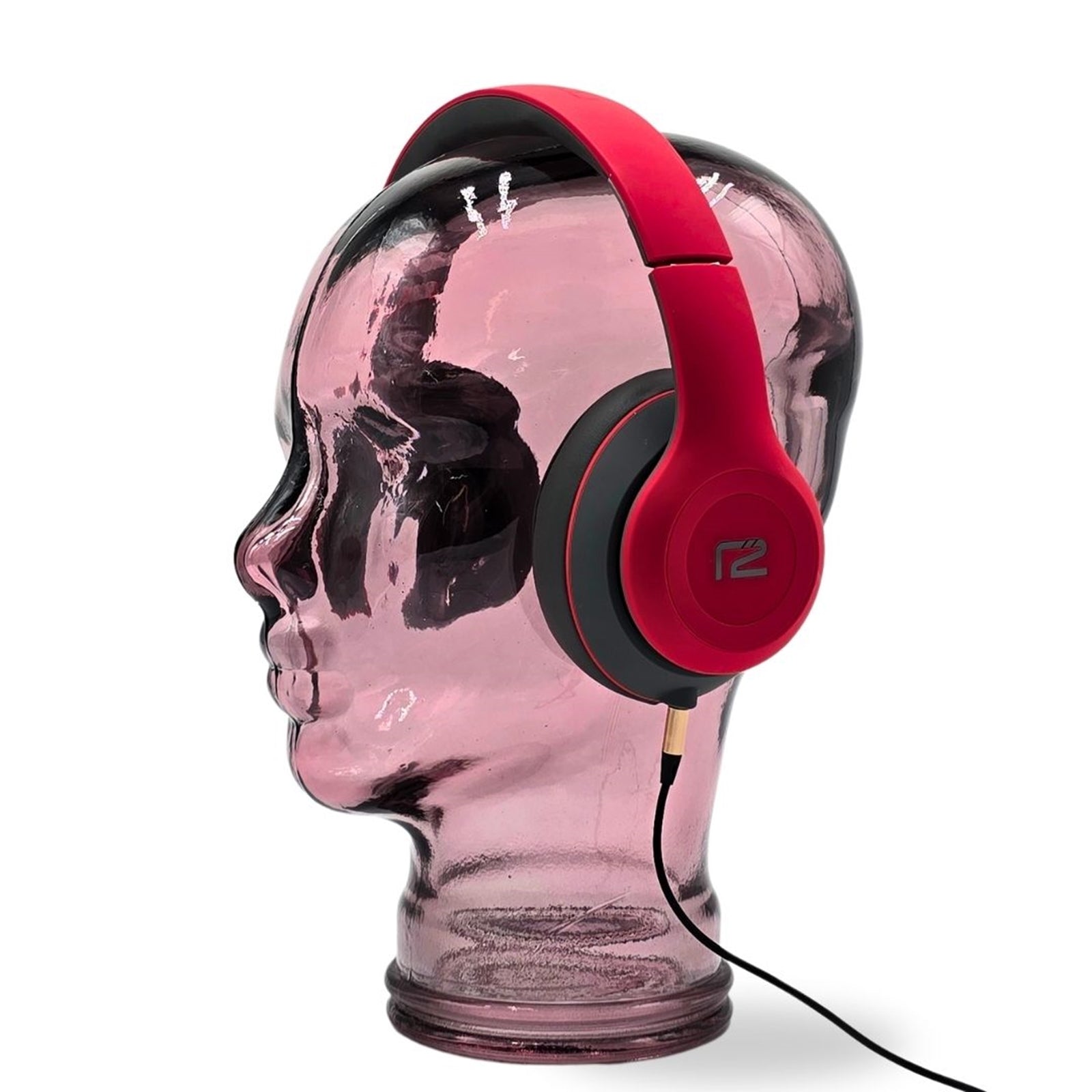 Glas KOPFHÖRERSTÄNDER transparent + satin | 29cm Glaskopf Skulptur