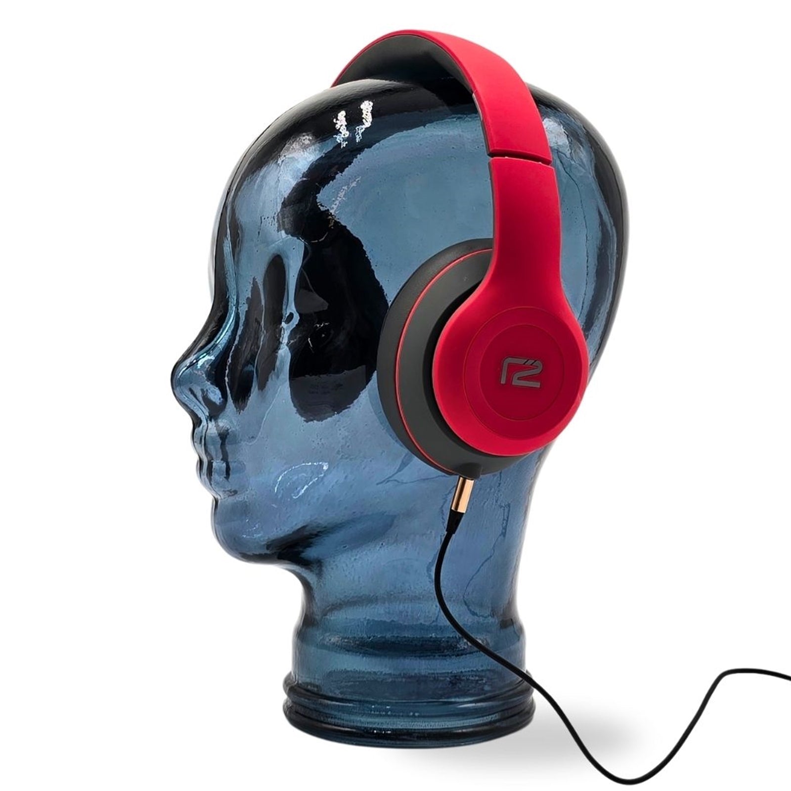 Glas KOPFHÖRERSTÄNDER transparent + satin | 29cm Glaskopf Skulptur