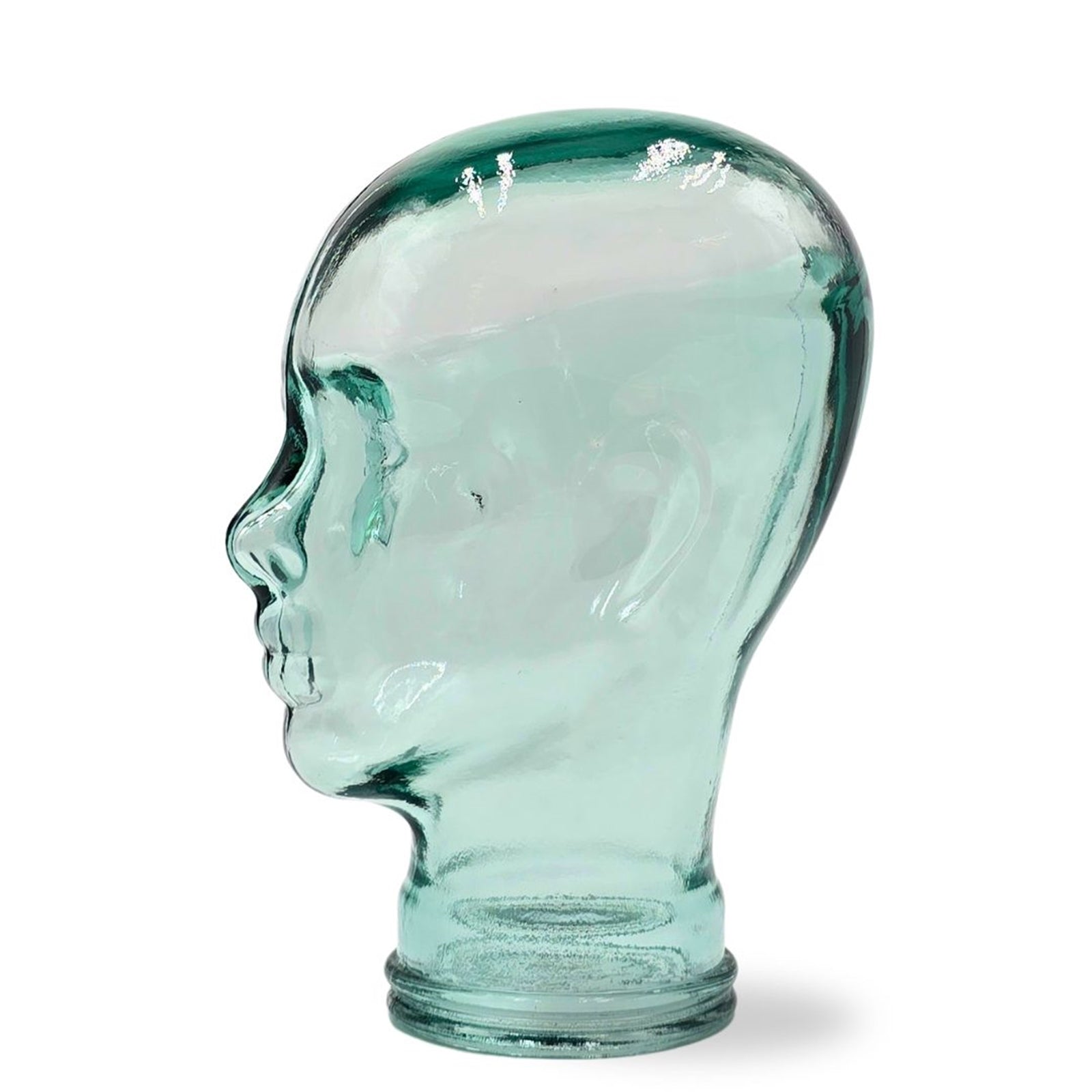 Glas KOPFHÖRERSTÄNDER transparent + satin | 29cm Glaskopf Skulptur