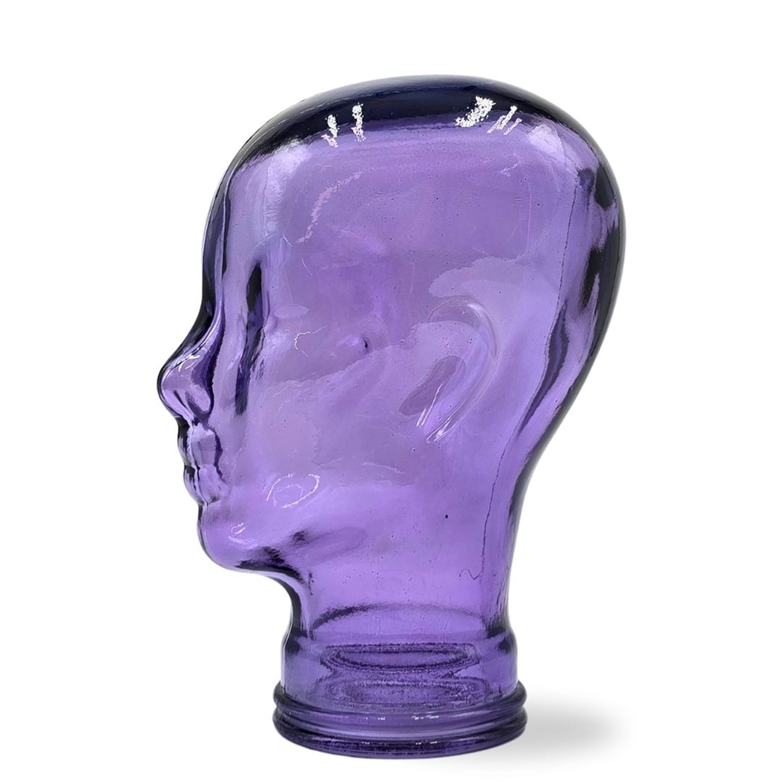 Glas KOPFHÖRERSTÄNDER transparent + satin | 29cm Glaskopf Skulptur