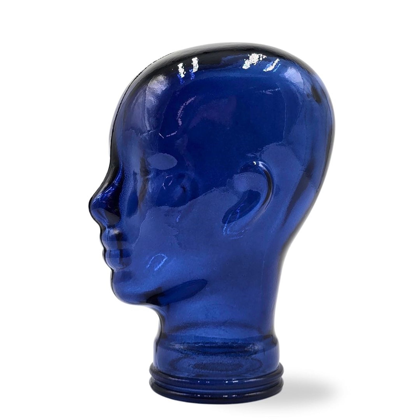 Glas KOPFHÖRERSTÄNDER transparent + satin | 29cm Glaskopf Skulptur