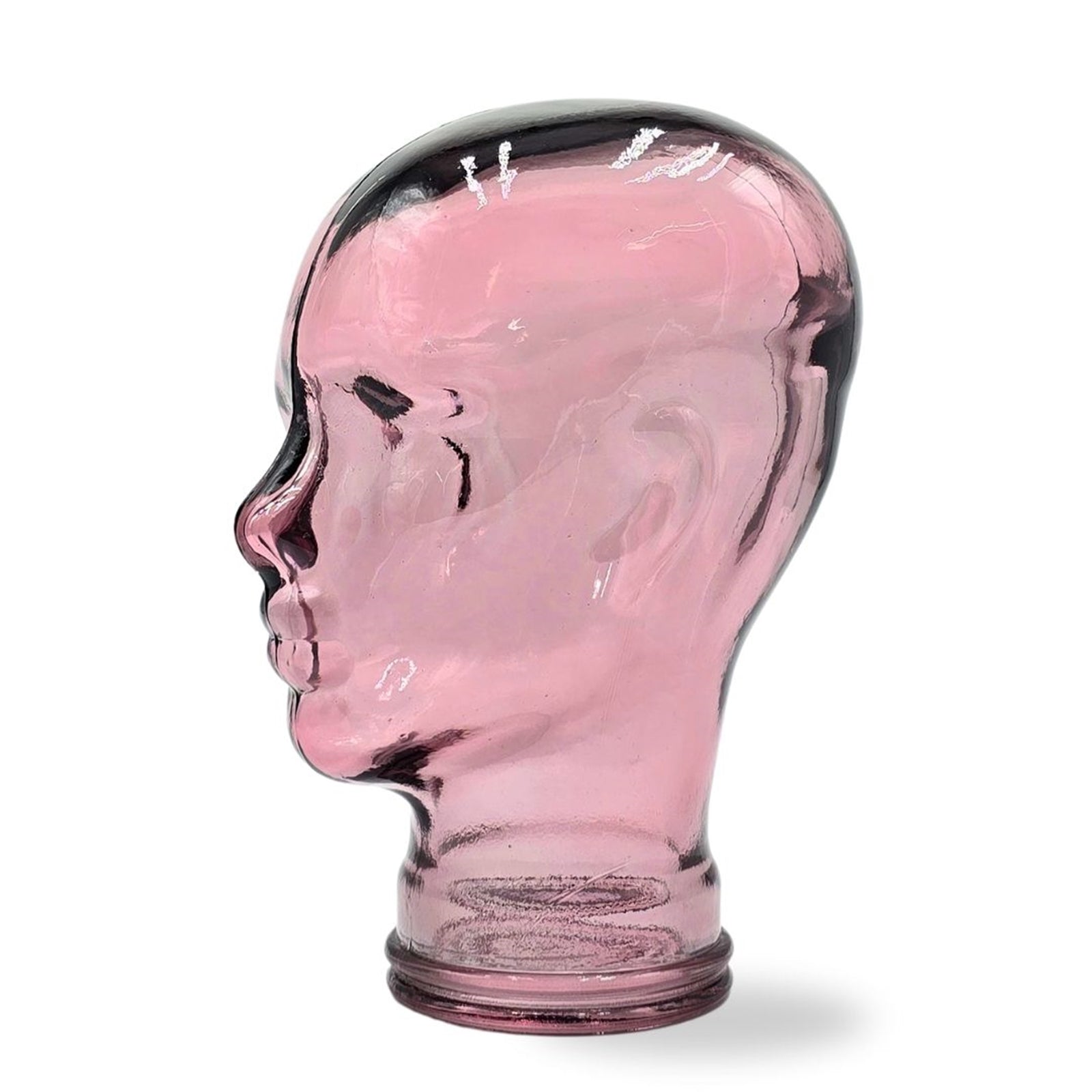 Glas KOPFHÖRERSTÄNDER transparent + satin | 29cm Glaskopf Skulptur