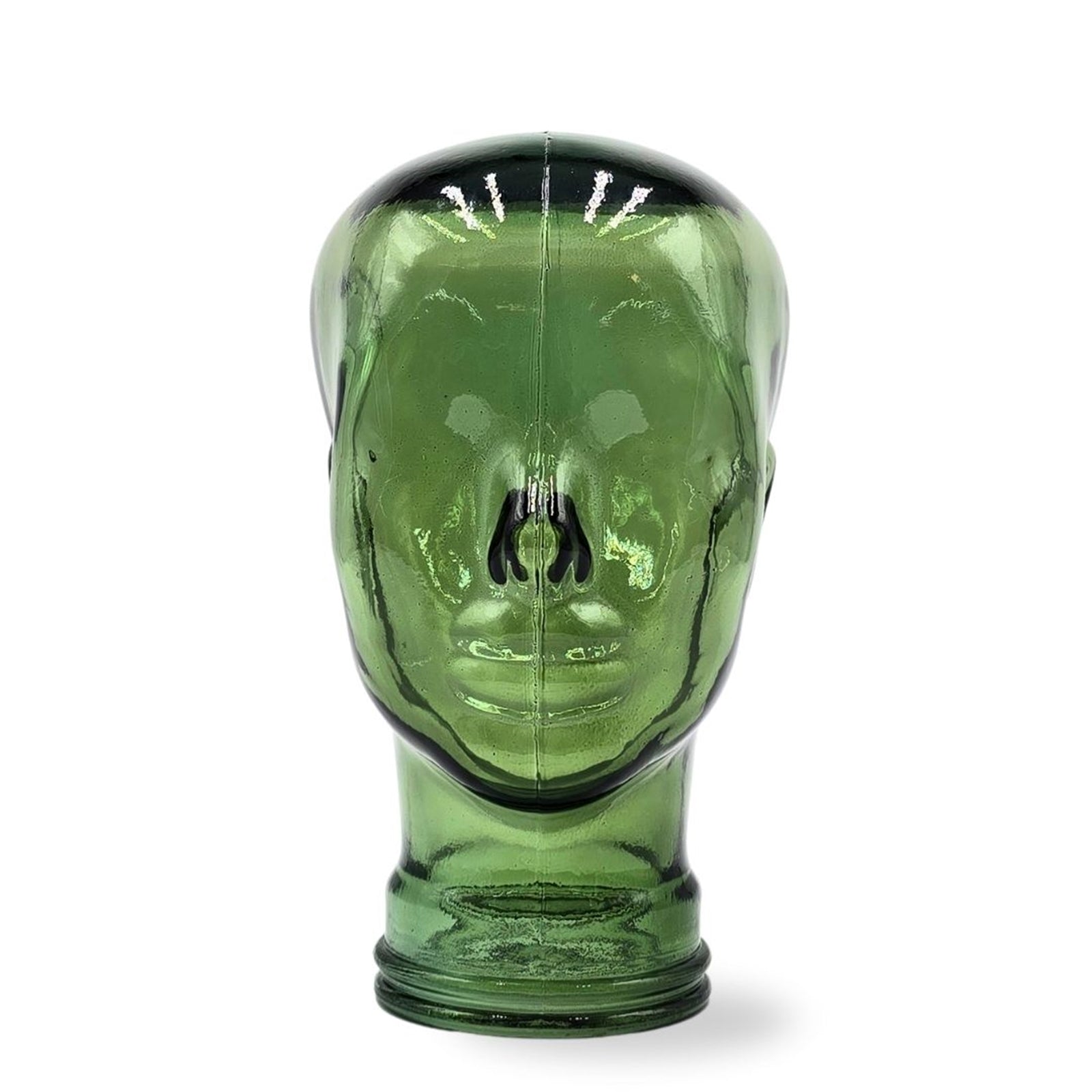 Glas KOPFHÖRERSTÄNDER transparent + satin | 29cm Glaskopf Skulptur