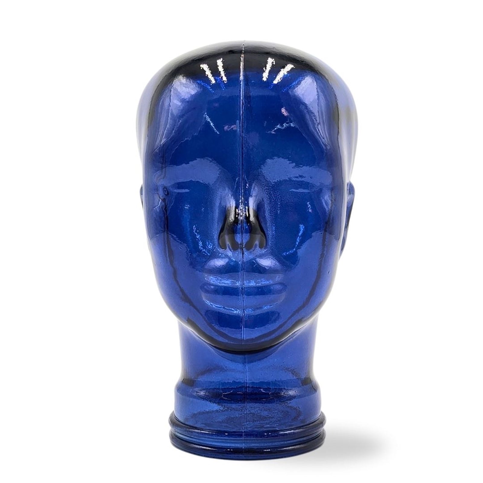 Glas KOPFHÖRERSTÄNDER transparent + satin | 29cm Glaskopf Skulptur