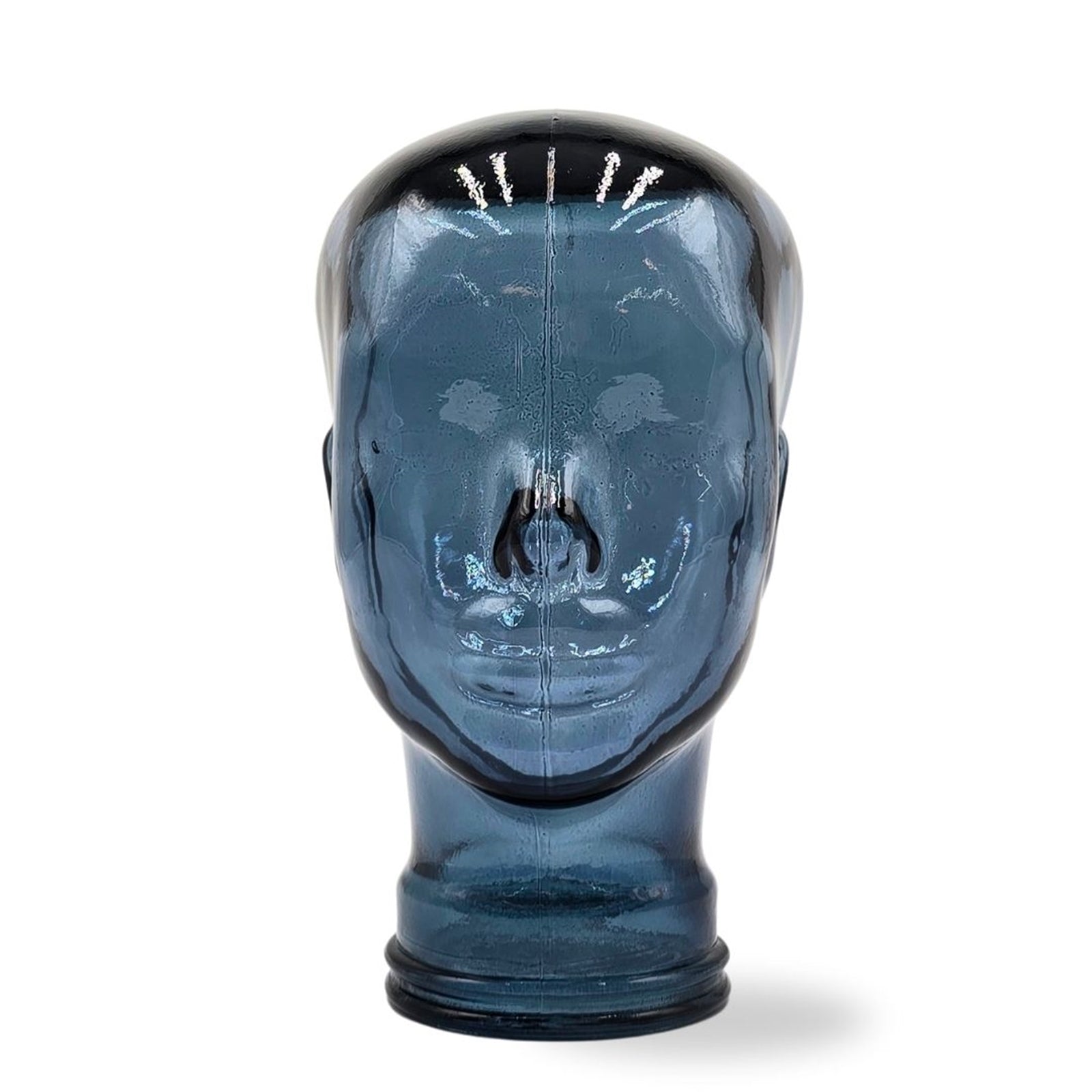 Glas KOPFHÖRERSTÄNDER transparent + satin | 29cm Glaskopf Skulptur