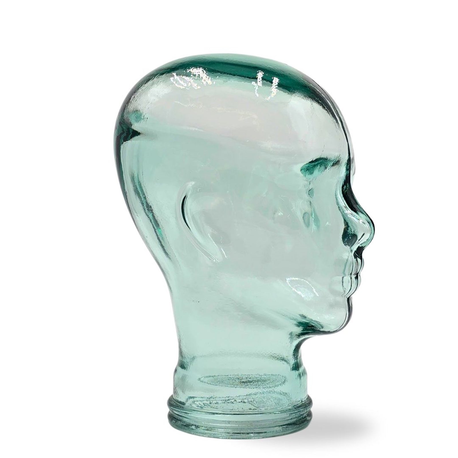 Glas KOPFHÖRERSTÄNDER transparent + satin | 29cm Glaskopf Skulptur