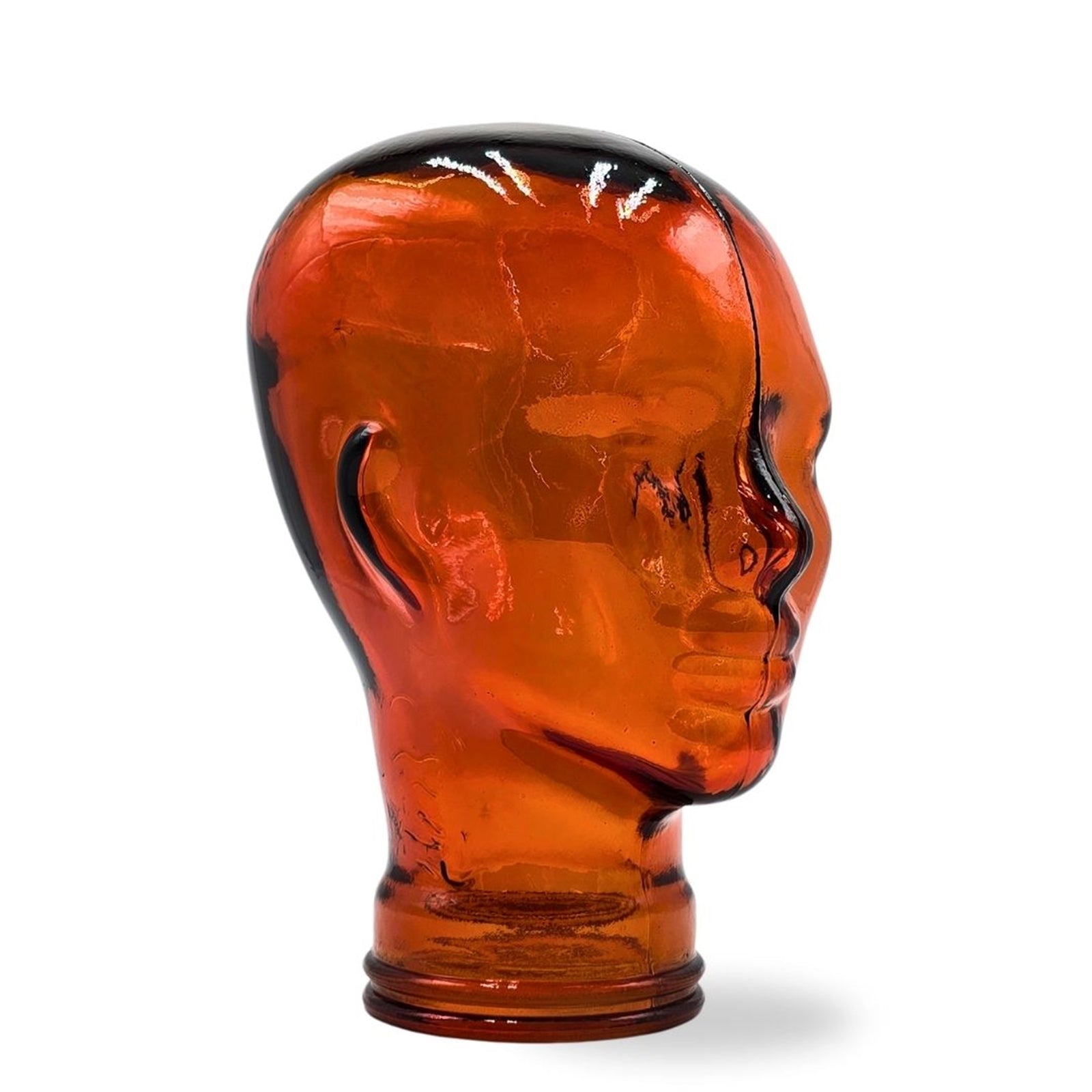 Glas KOPFHÖRERSTÄNDER transparent + satin | 29cm Glaskopf Skulptur
