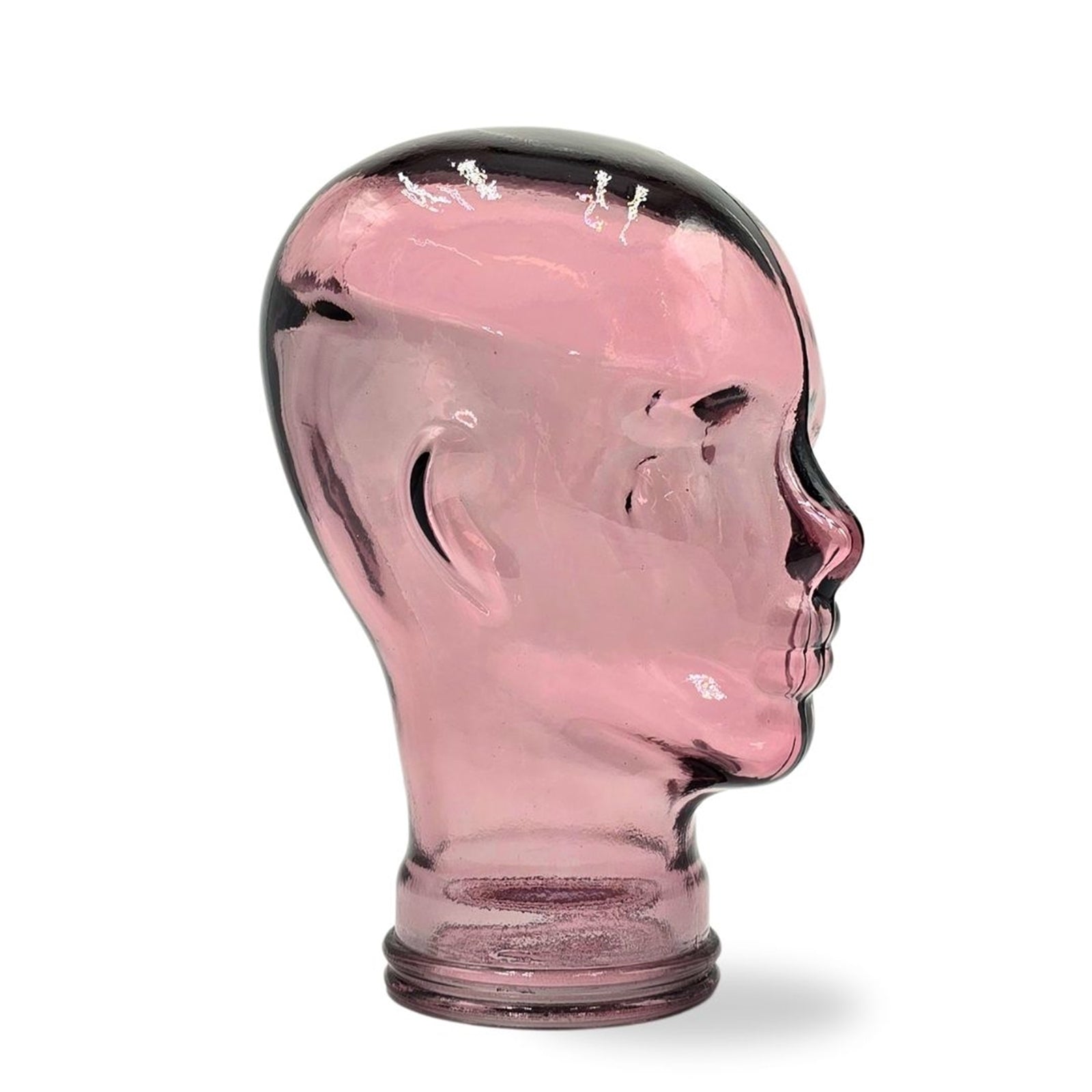Glas KOPFHÖRERSTÄNDER transparent + satin | 29cm Glaskopf Skulptur