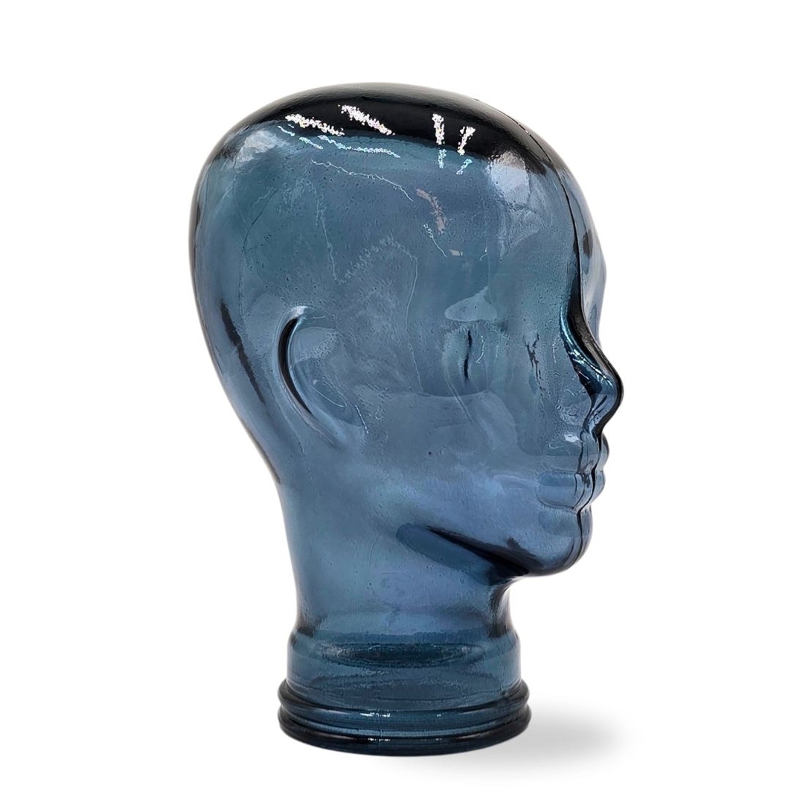 Glas KOPFHÖRERSTÄNDER transparent + satin | 29cm Glaskopf Skulptur