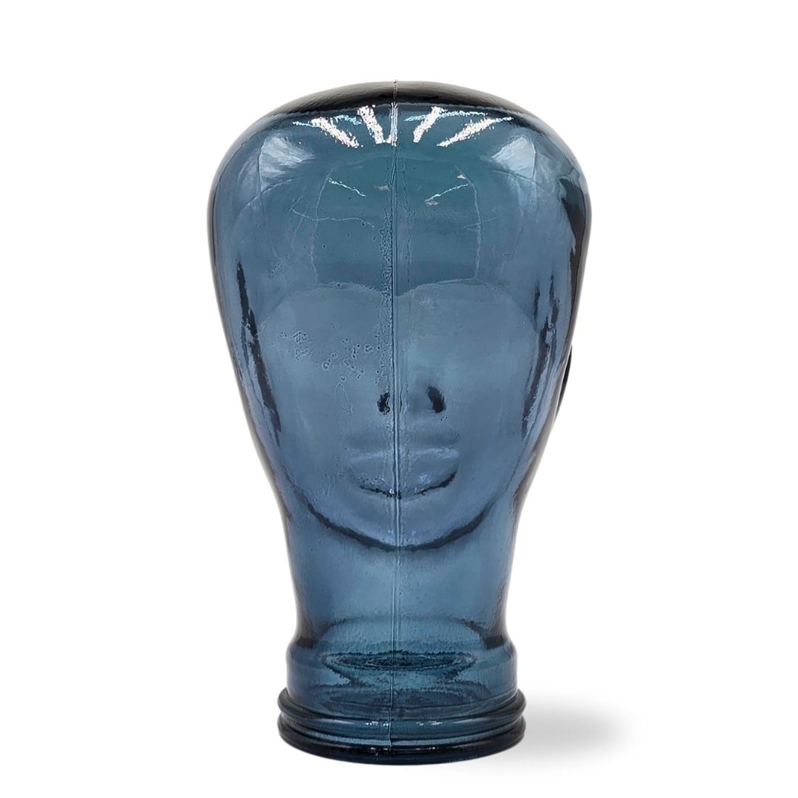 Glas KOPFHÖRERSTÄNDER transparent + satin | 29cm Glaskopf Skulptur