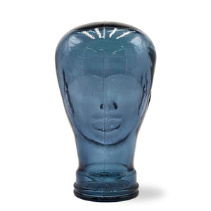 Glas KOPFHÖRERSTÄNDER transparent + satin | 29cm Glaskopf Skulptur