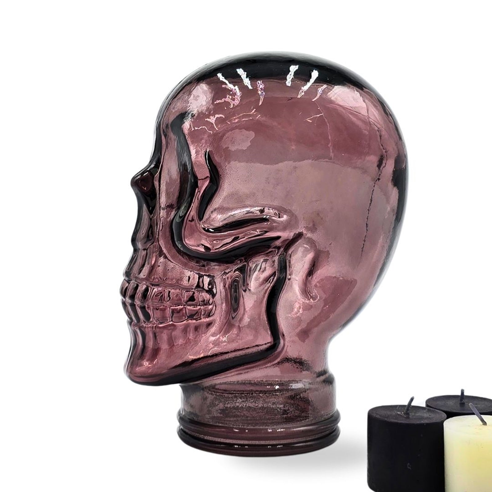 Glas KOPFHÖRERSTÄNDER TOTENKOPF| 26cm Glaskopf Skulptur