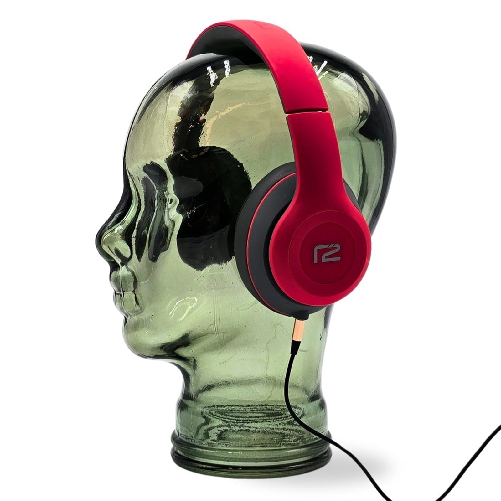 Glas KOPFHÖRERSTÄNDER MICK olivtransparent | 29cm Glaskopf Skulptur