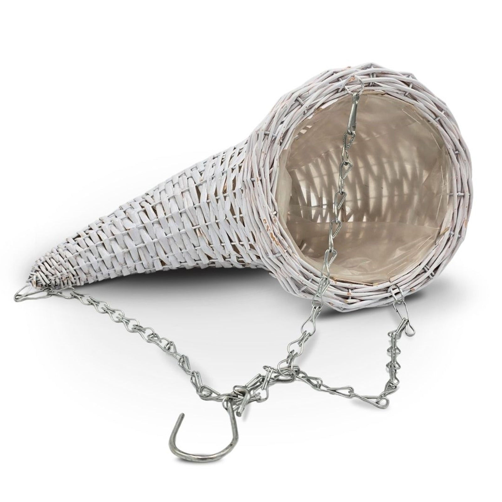 BLUMENAMPEL "FÜLLHORN" | Weide, weiß | handgefertigt Korbgeflecht