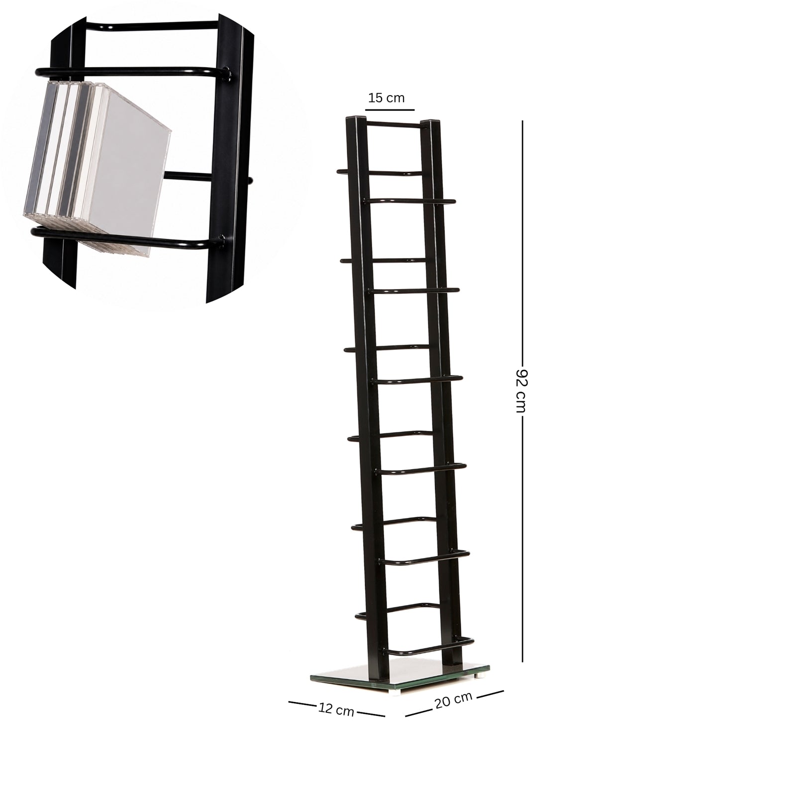 DESIGN CD STÄNDER "TOWER" | schwarz, 92 cm, Metall | für 85 CDs
