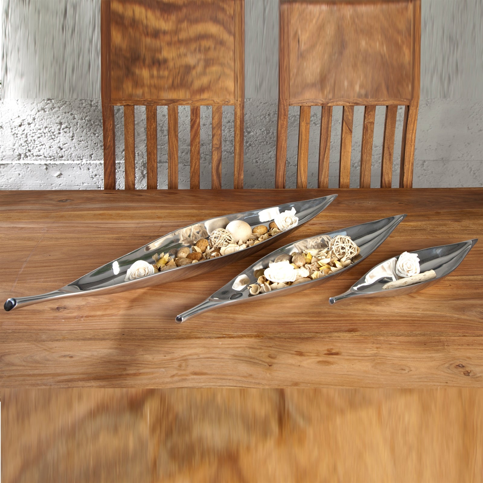 DEKO SCHALE "SHORT LEAF" | 40 cm, silber | Dekoteller