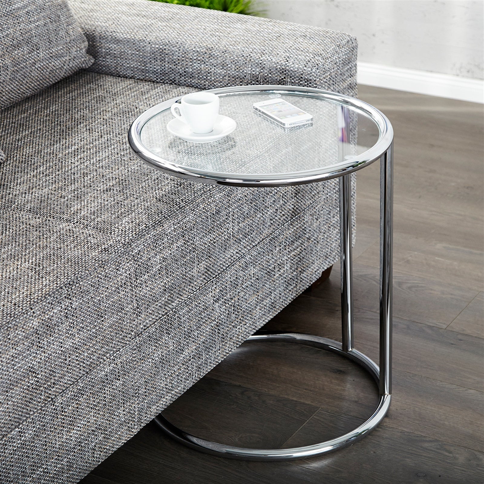Runder Beistelltisch GALANO | Ø40cm, Glastisch, Wohnzimmertisch silber