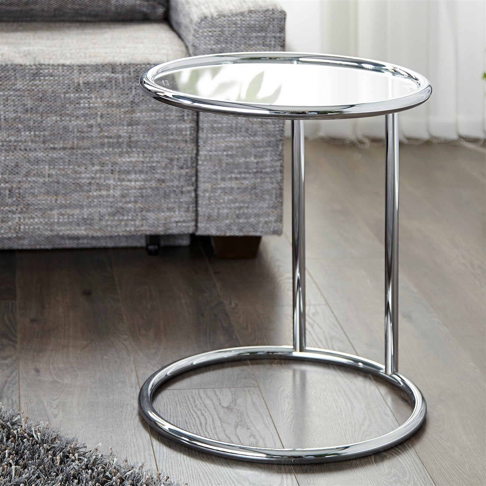Runder Beistelltisch GALANO | Ø40cm, Glastisch, Wohnzimmertisch silber