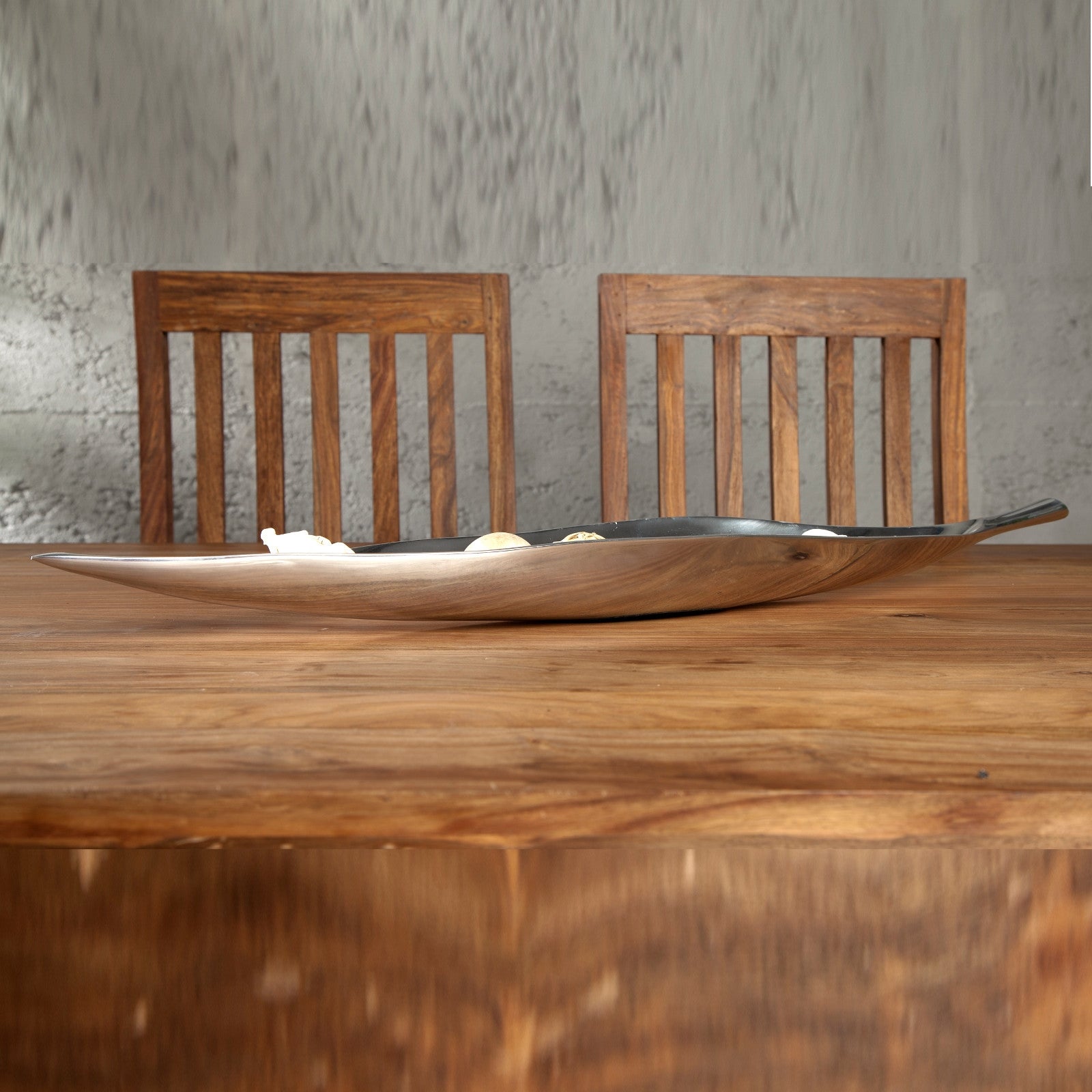 DEKO SCHALE "LONG LEAF" | 80 cm, Aluminium | Bananenblatt Schale