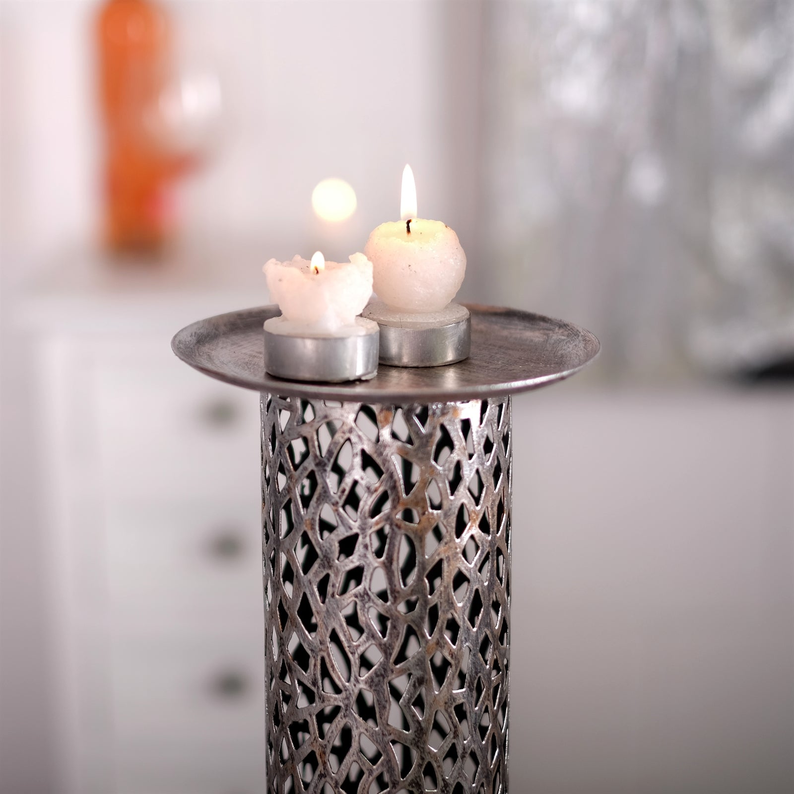 RIESEN KERZENSTÄNDER "ETERNAL" | Metall, 80 cm, antik-silber | Säule