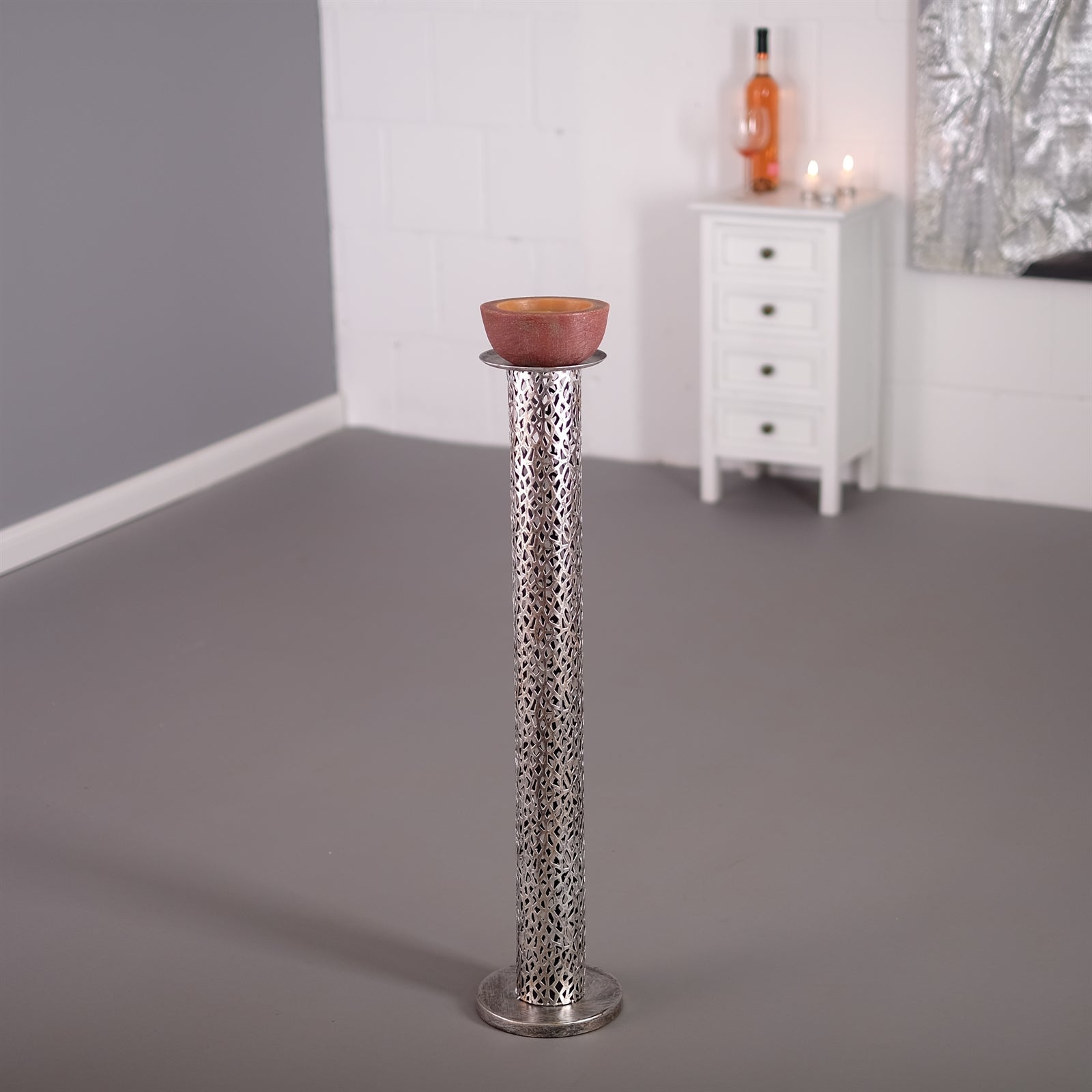 RIESEN KERZENSTÄNDER "ETERNAL" | Metall, 80 cm, antik-silber | Säule