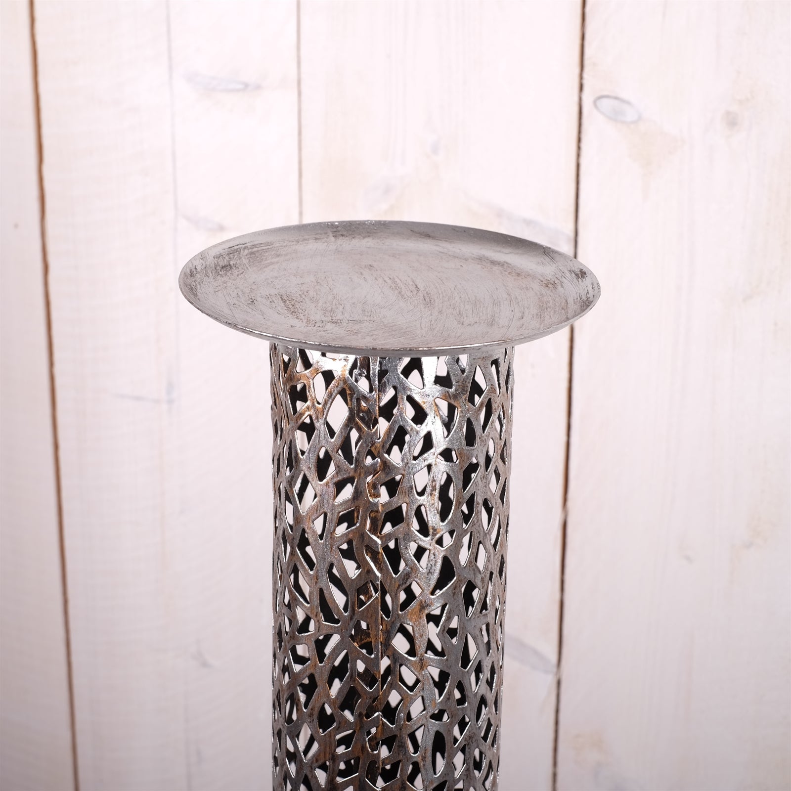 RIESEN KERZENSTÄNDER "ETERNAL" | Metall, 80 cm, antik-silber | Säule