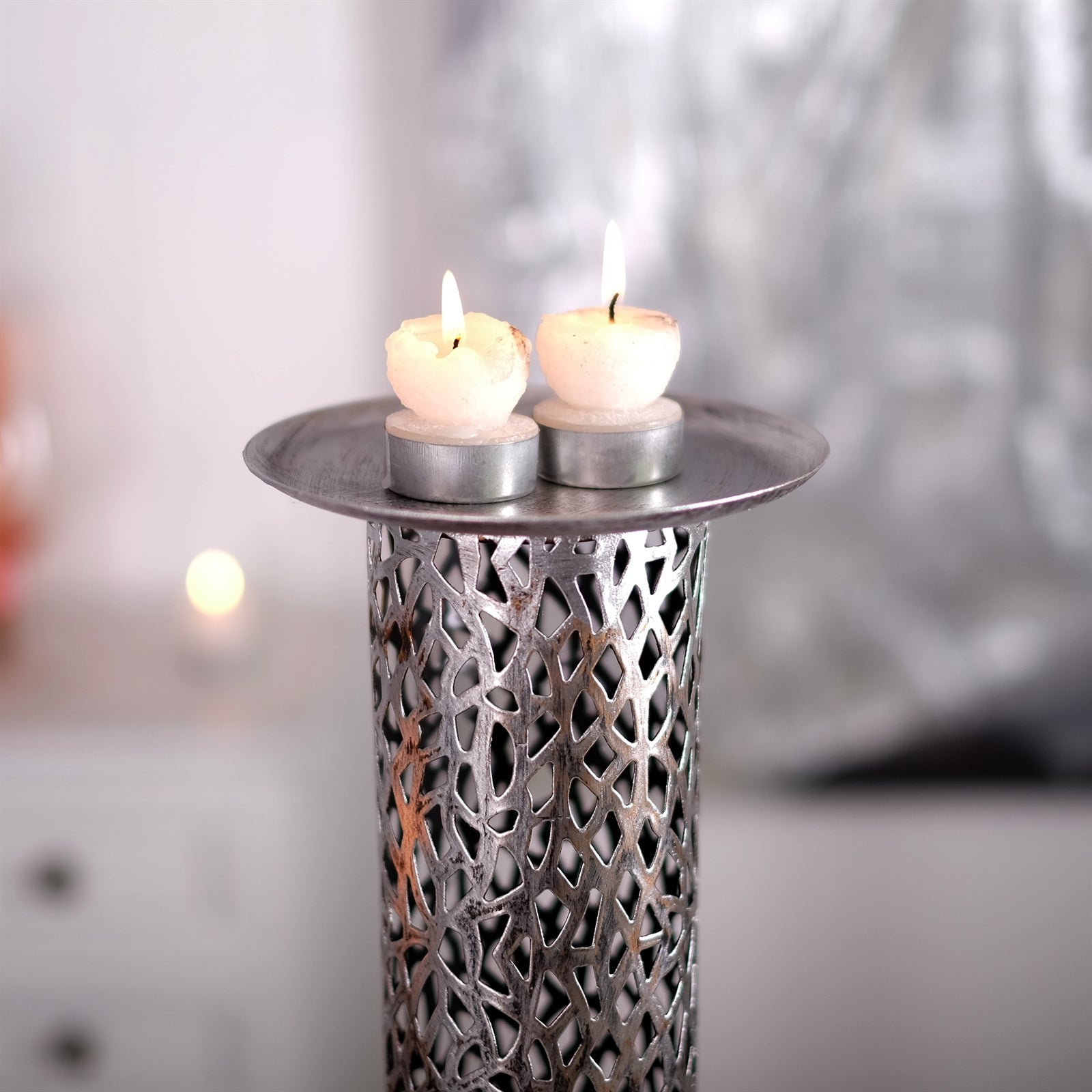RIESEN KERZENSTÄNDER "ETERNAL II" | Metall 100cm, antik-silber | Säule