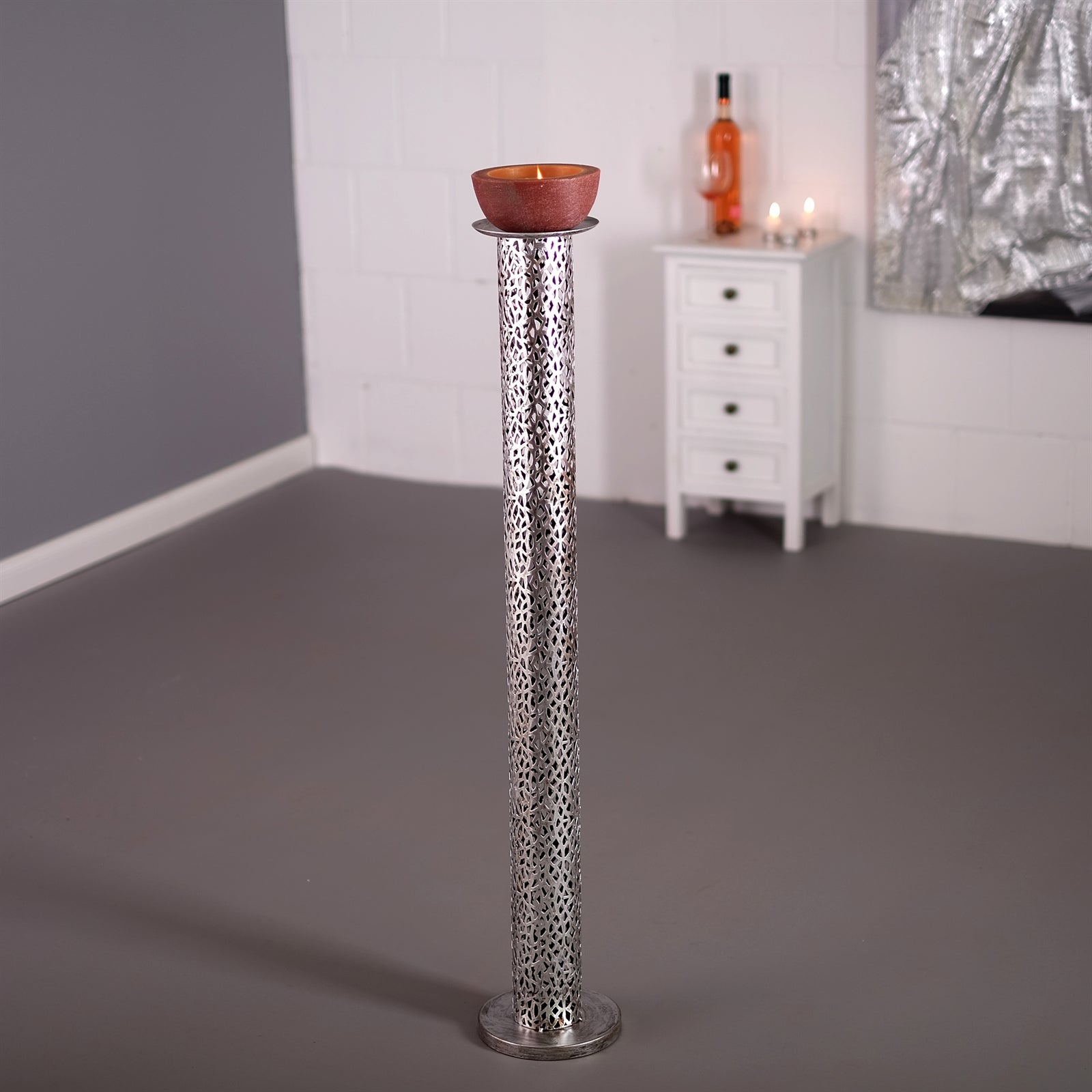 RIESEN KERZENSTÄNDER "ETERNAL II" | Metall 100cm, antik-silber | Säule
