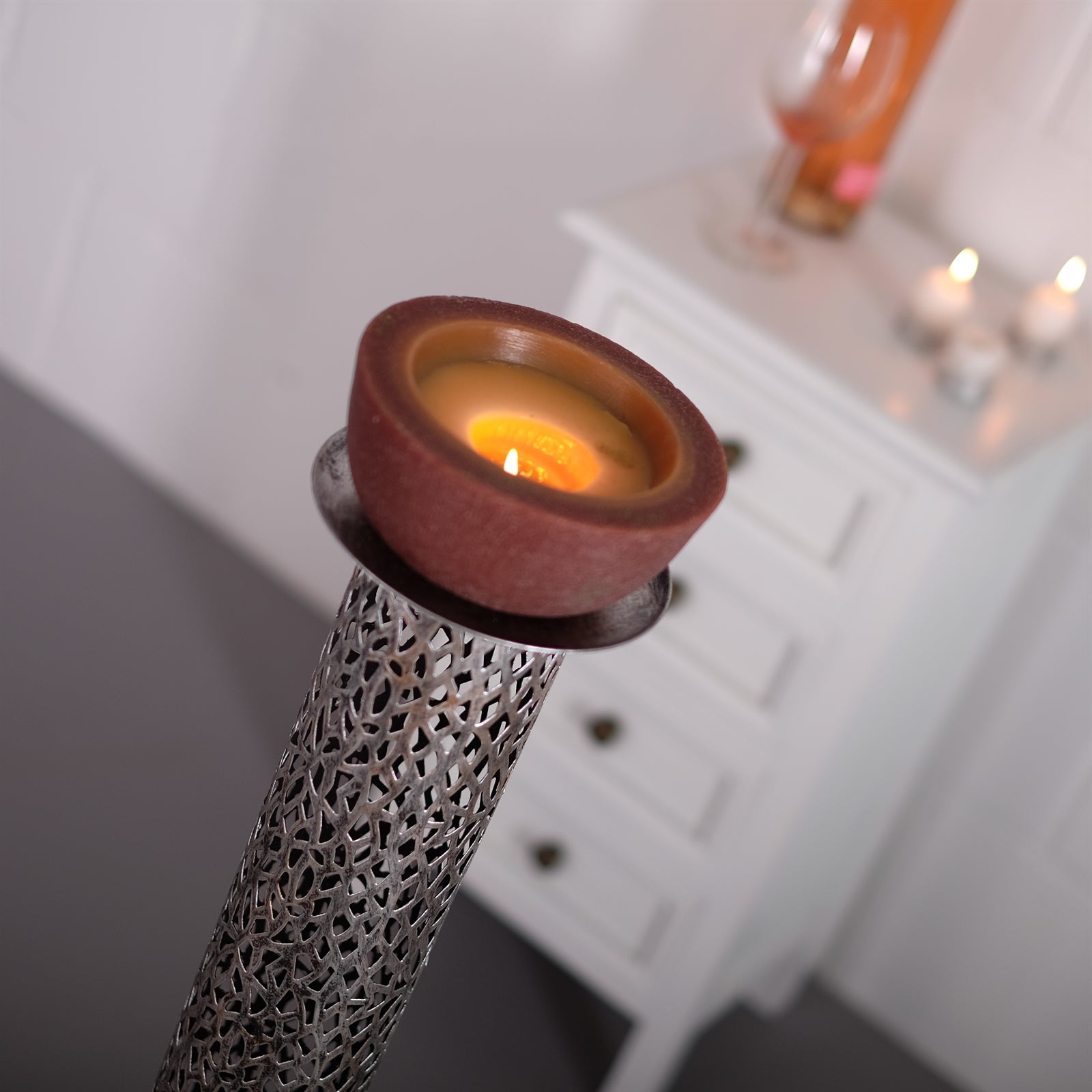 RIESEN KERZENSTÄNDER "ETERNAL II" | Metall 100cm, antik-silber | Säule