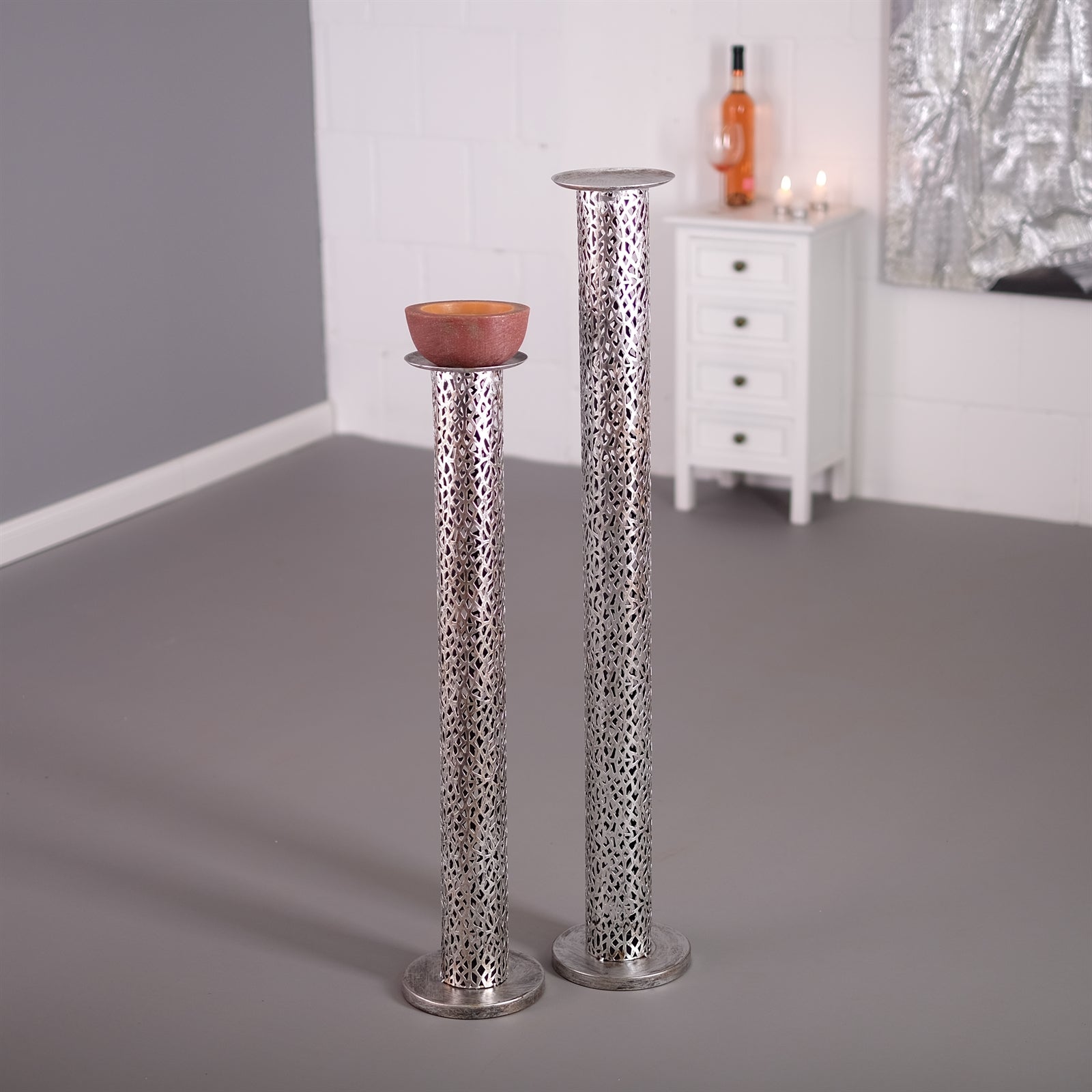 KERZENSTÄNDER SET "ETERNAL" | Metall 80/100 cm, antik-silber