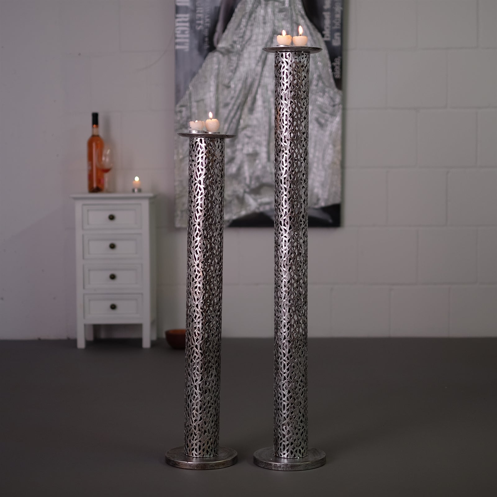 KERZENSTÄNDER SET "ETERNAL" | Metall 80/100 cm, antik-silber