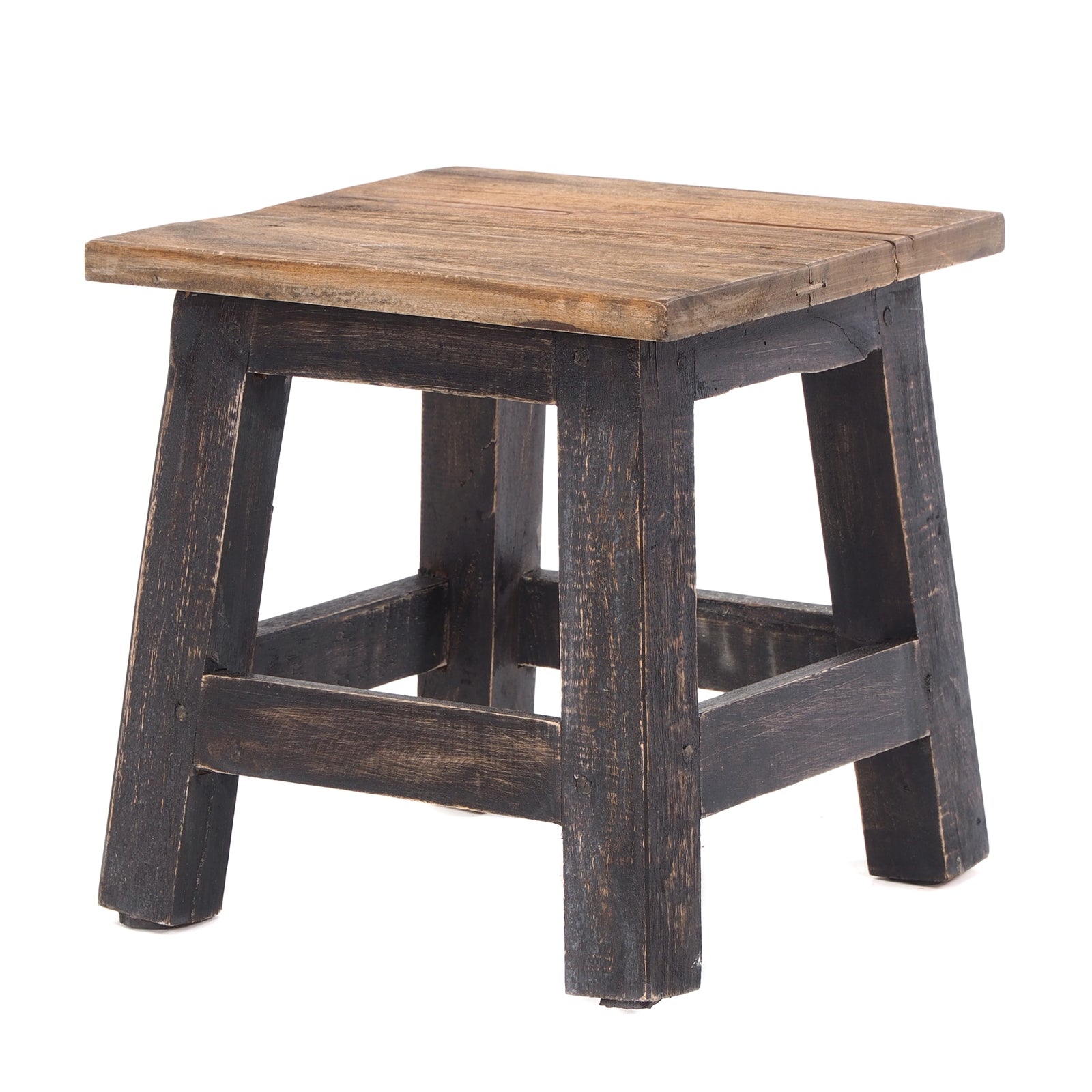 Fusshocker PALO | 27x26cm (HxB), rustikaler Holzhocker Mahagoni Hocker