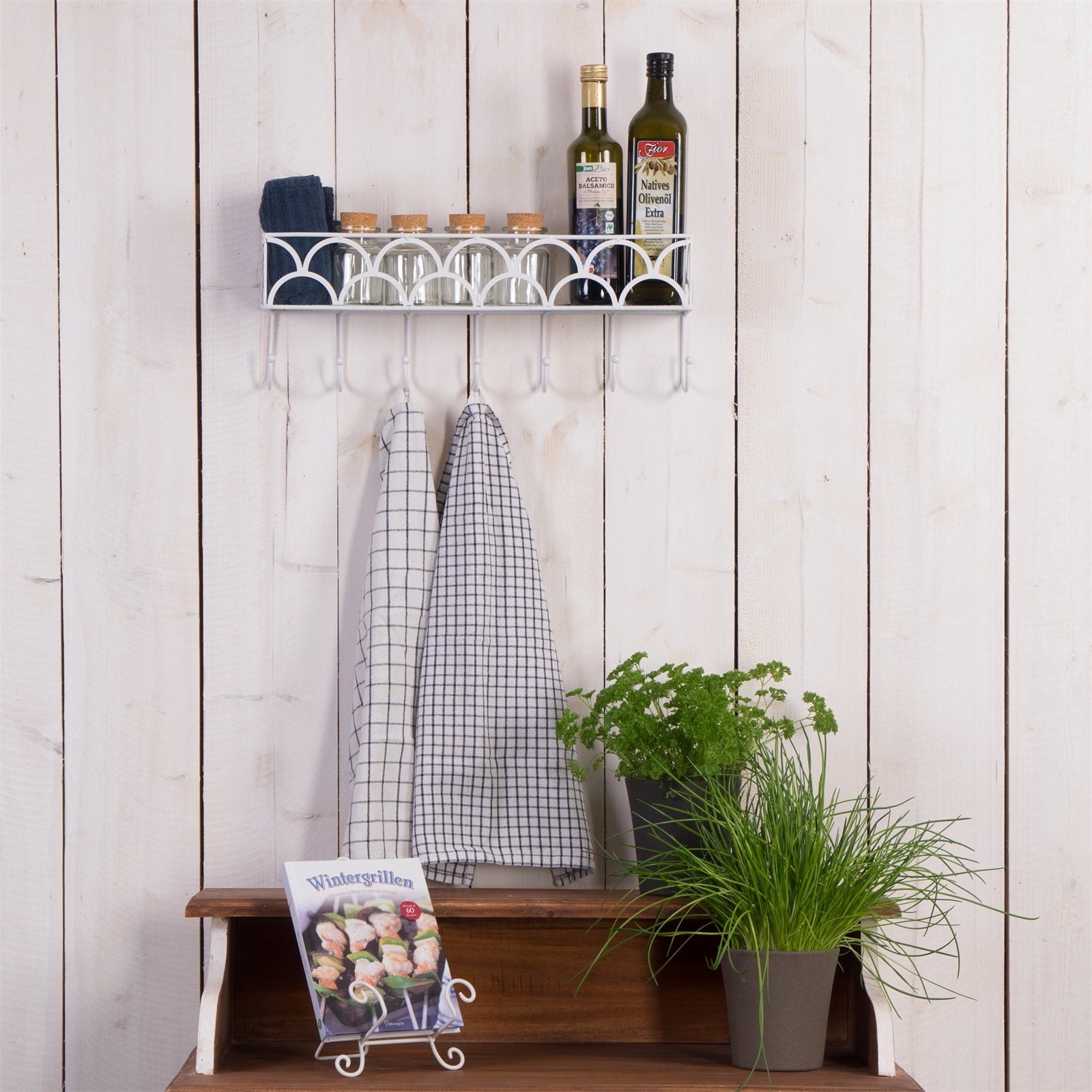 Garderobenregal "LUCY" | antik-weiß, mit Ablage | Wandgarderobe