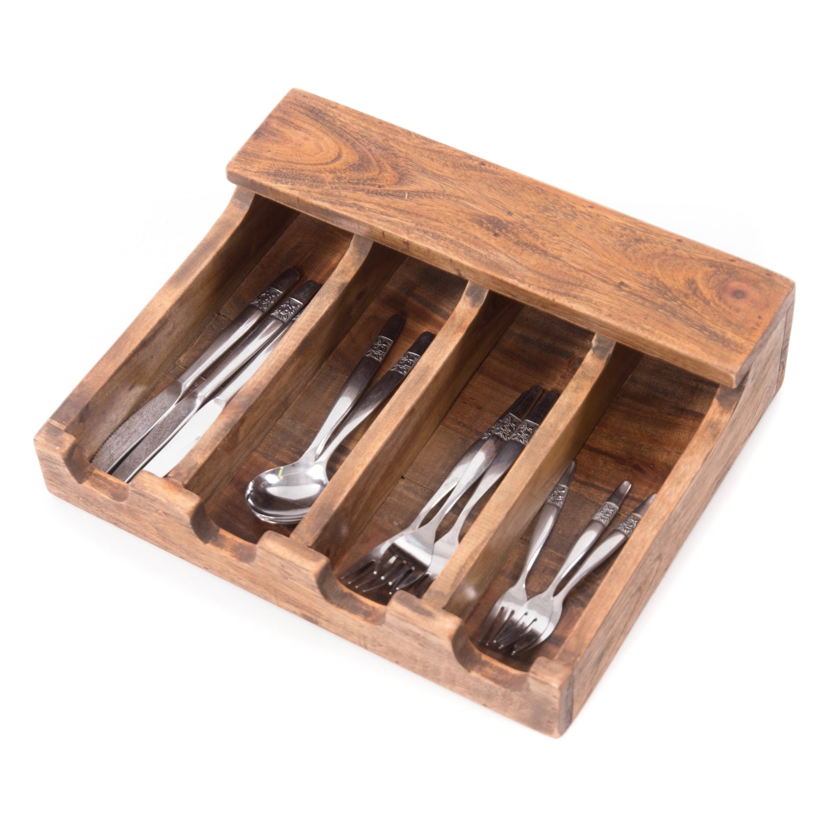 BESTECKKASTEN "PALU" | Mahagoni & Teak | rustikaler Organizer