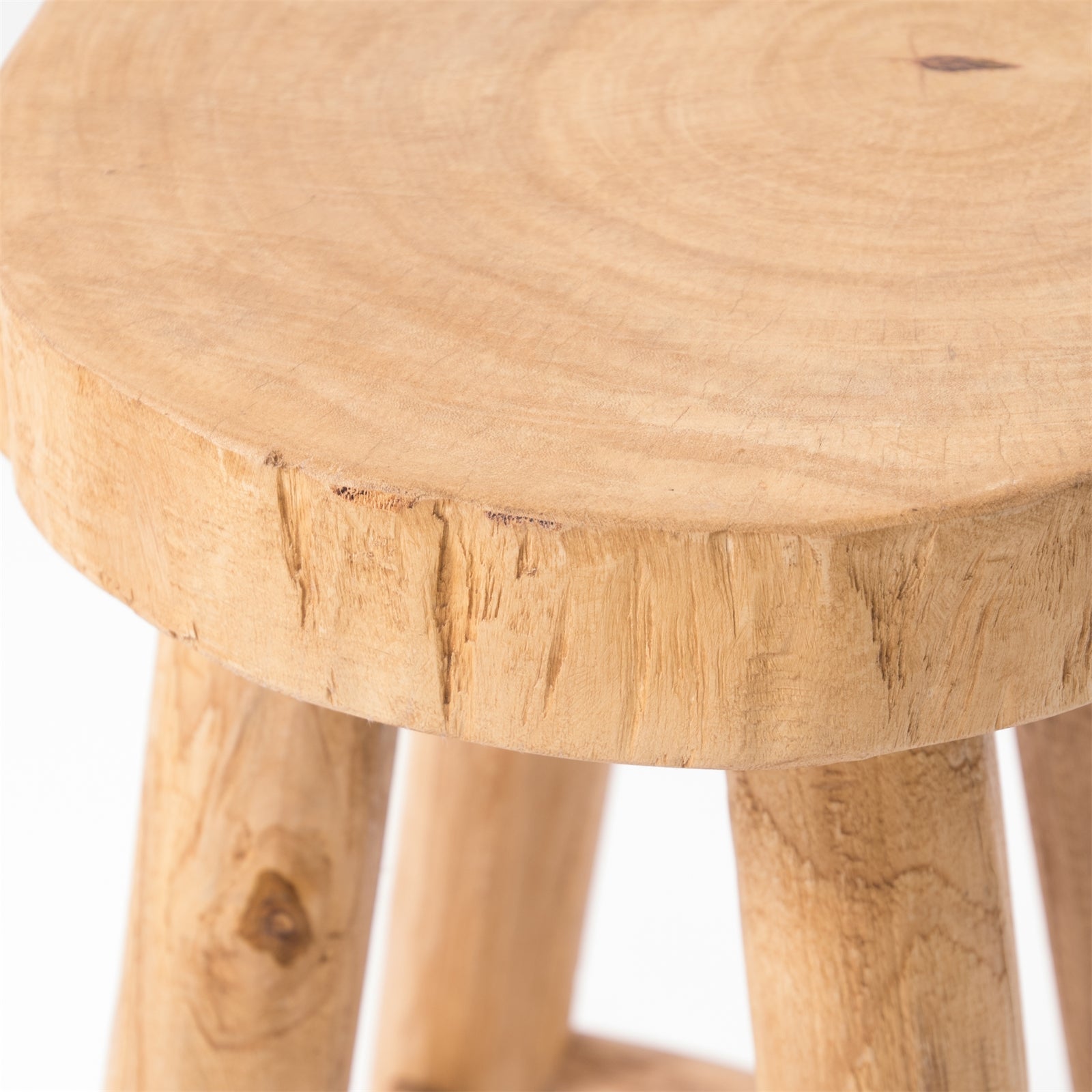 Rustikaler Teakholz Hocker Rund | Pflanzenhocker & Beistelltisch | Vintage Schemel Indoor & Outdoor