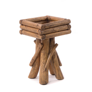 BLUMENHOCKER "TWIST" | Teak | rustikaler Holzhocker